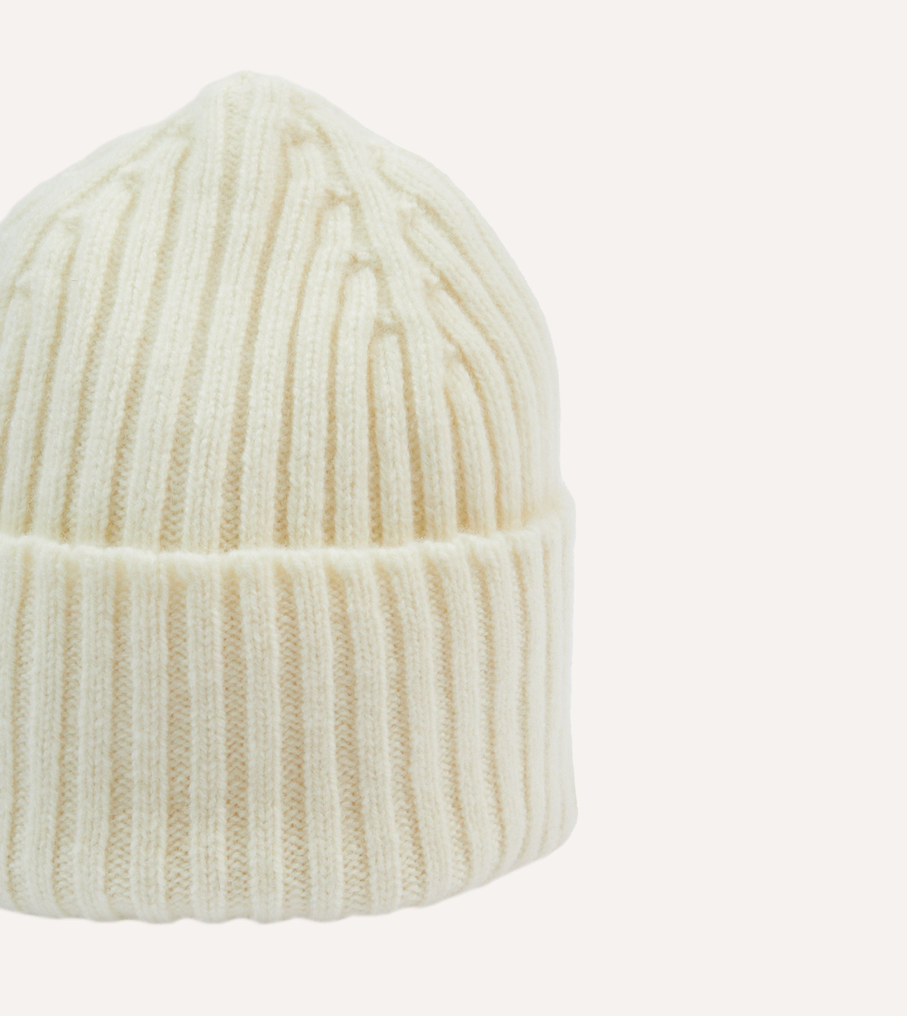 Ecru Lambswool Ribbed Knit Cap