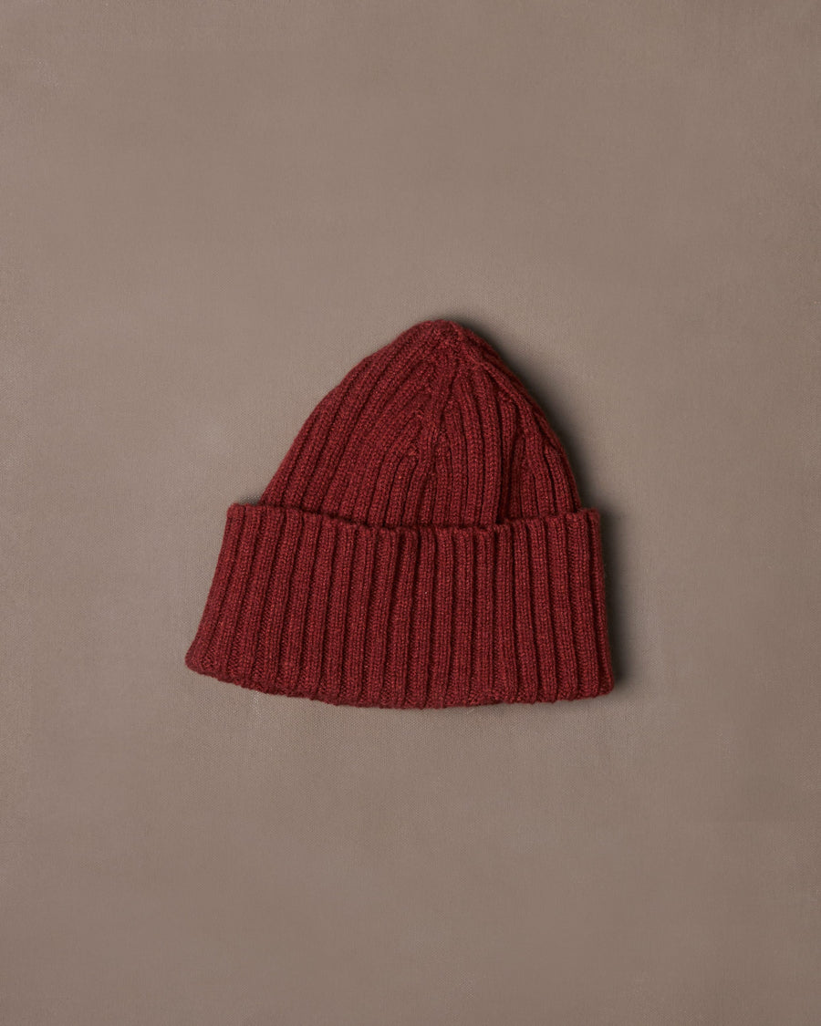 Burgundy Lambswool Ribbed Knit Cap