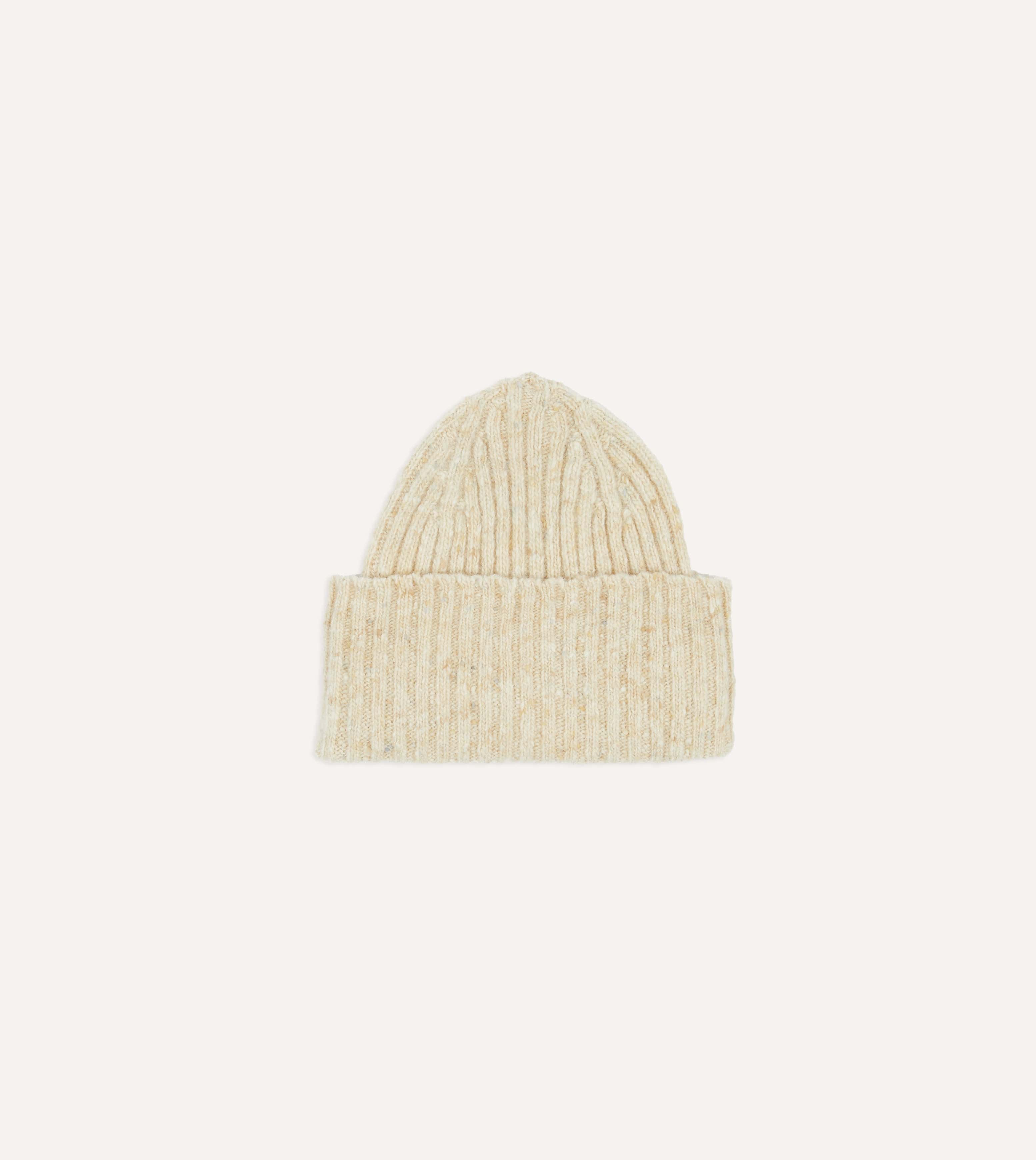 Oatmeal Ribbed Merino Donegal Knit Cap