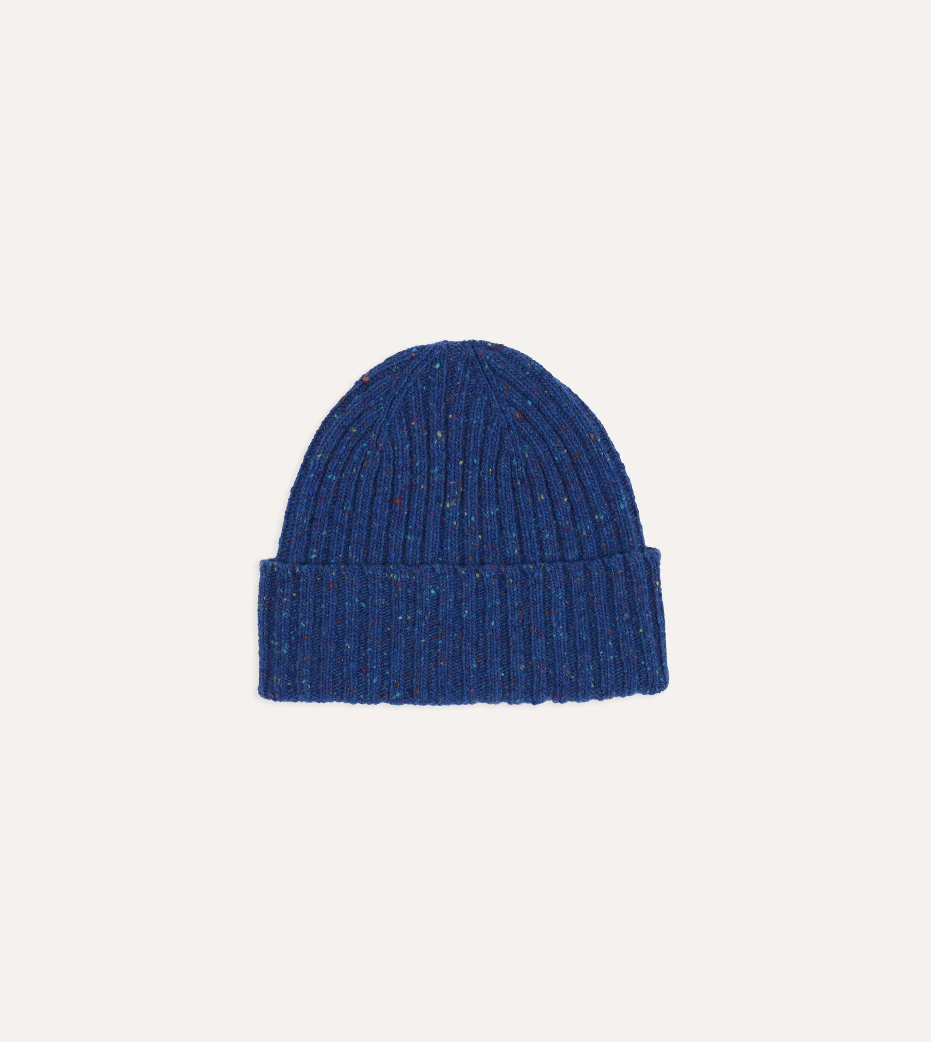 Royal Blue Ribbed Merino Donegal Knit Cap