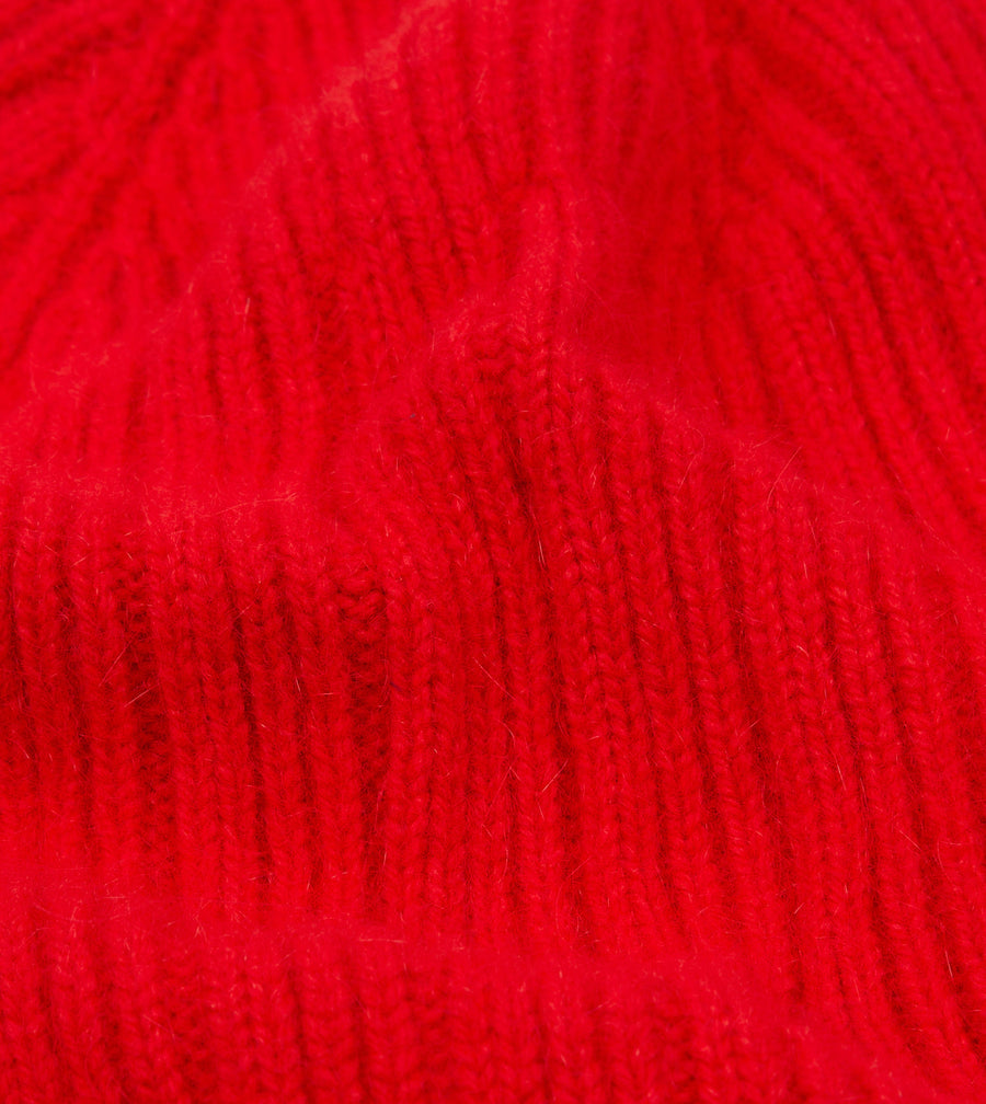 Red Angora Lambswool Ribbed Knit Cap