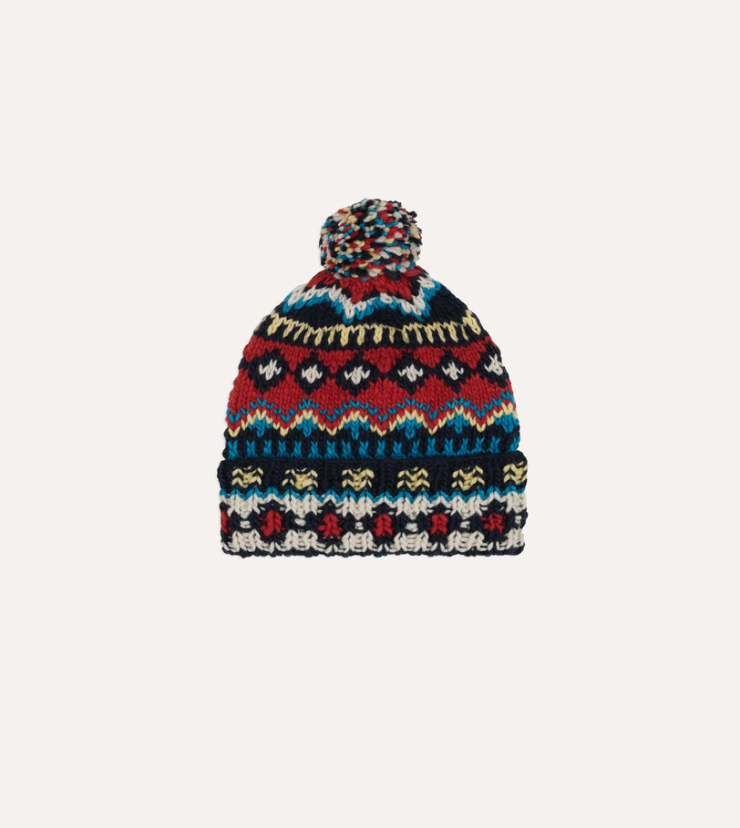 Chamula Navy, Orange and Yellow Fairisle Merino Knit Cap