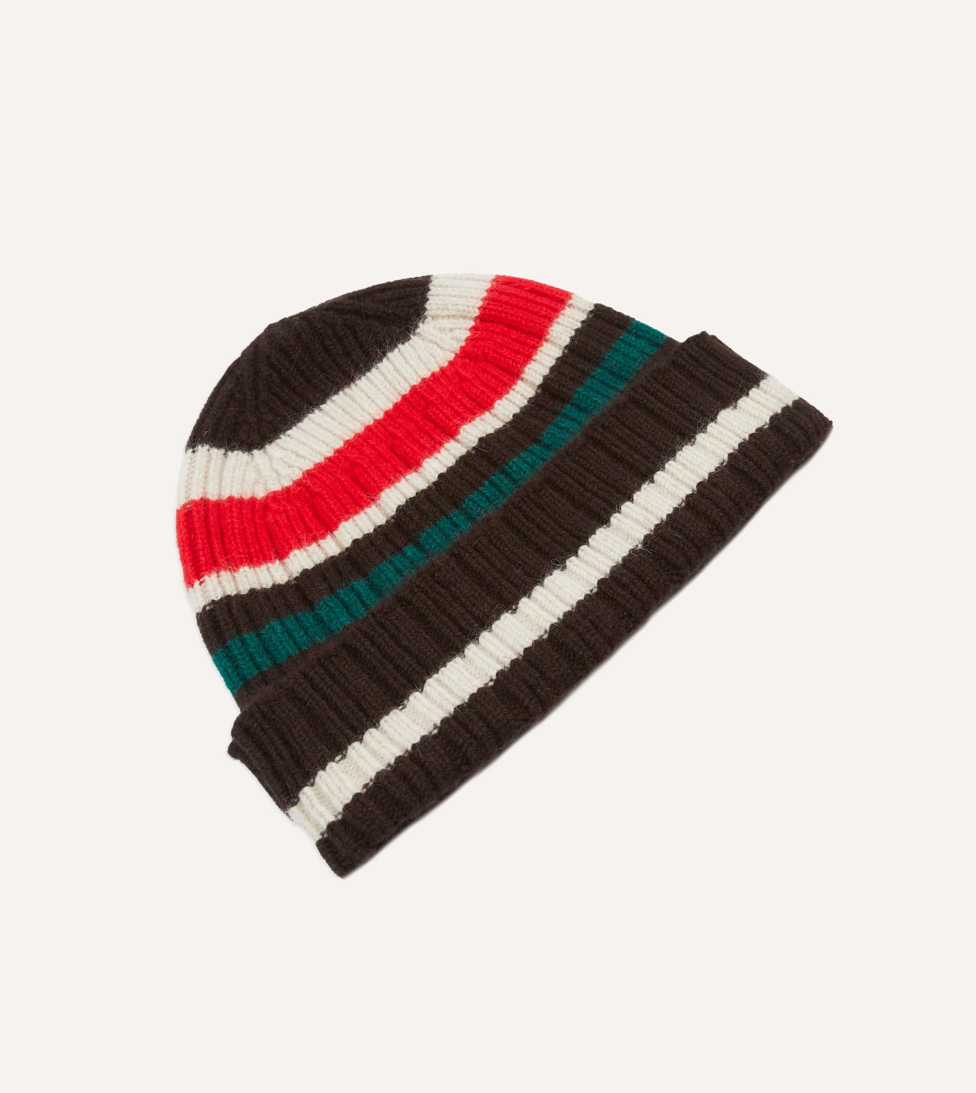 Brown, Ecru and Red Multi Stripe Geelongora Ribbed Knit Cap