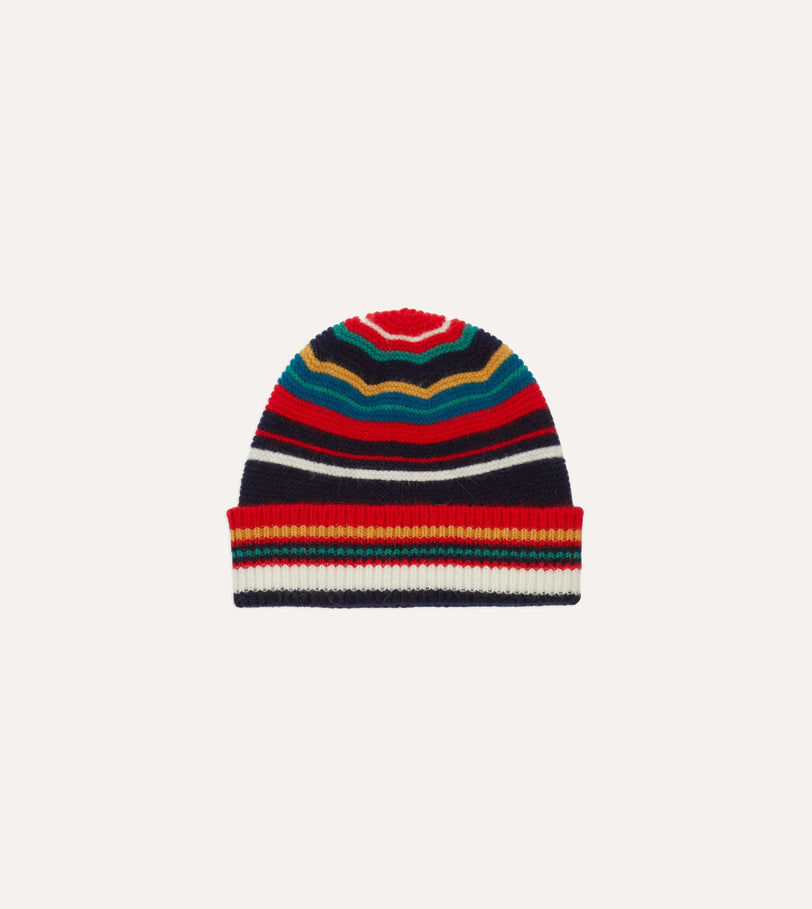 Red and Blue Multi Stripe Geelongora Purl Stitch Knit Cap