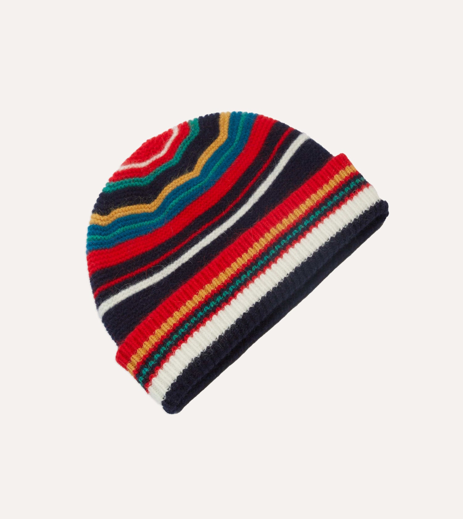 Red and Blue Multi Stripe Geelongora Purl Stitch Knit Cap