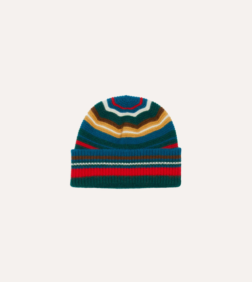 Green and Blue Multi Stripe Geelongora Purl Stitch Knit Cap