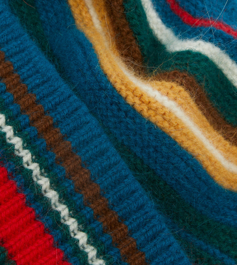 Green and Blue Multi Stripe Geelongora Purl Stitch Knit Cap