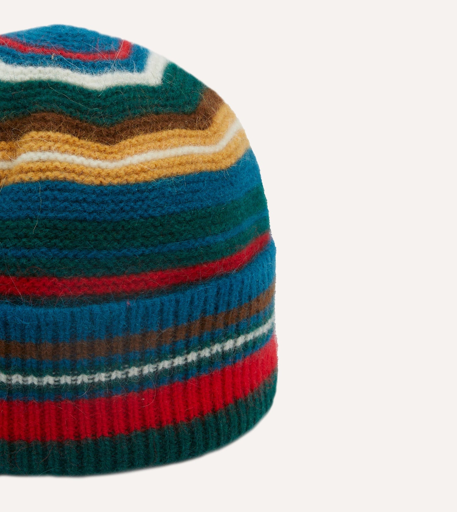 Green and Blue Multi Stripe Geelongora Purl Stitch Knit Cap