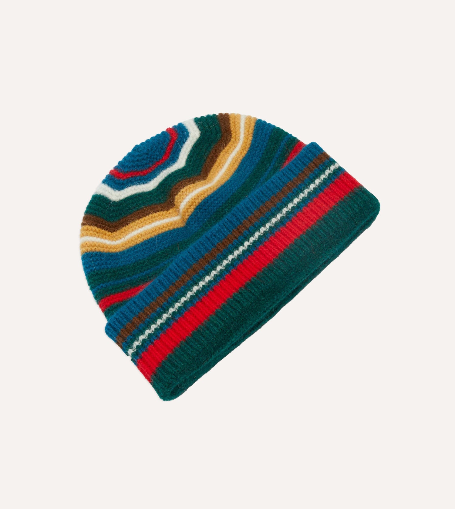 Green and Blue Multi Stripe Geelongora Purl Stitch Knit Cap