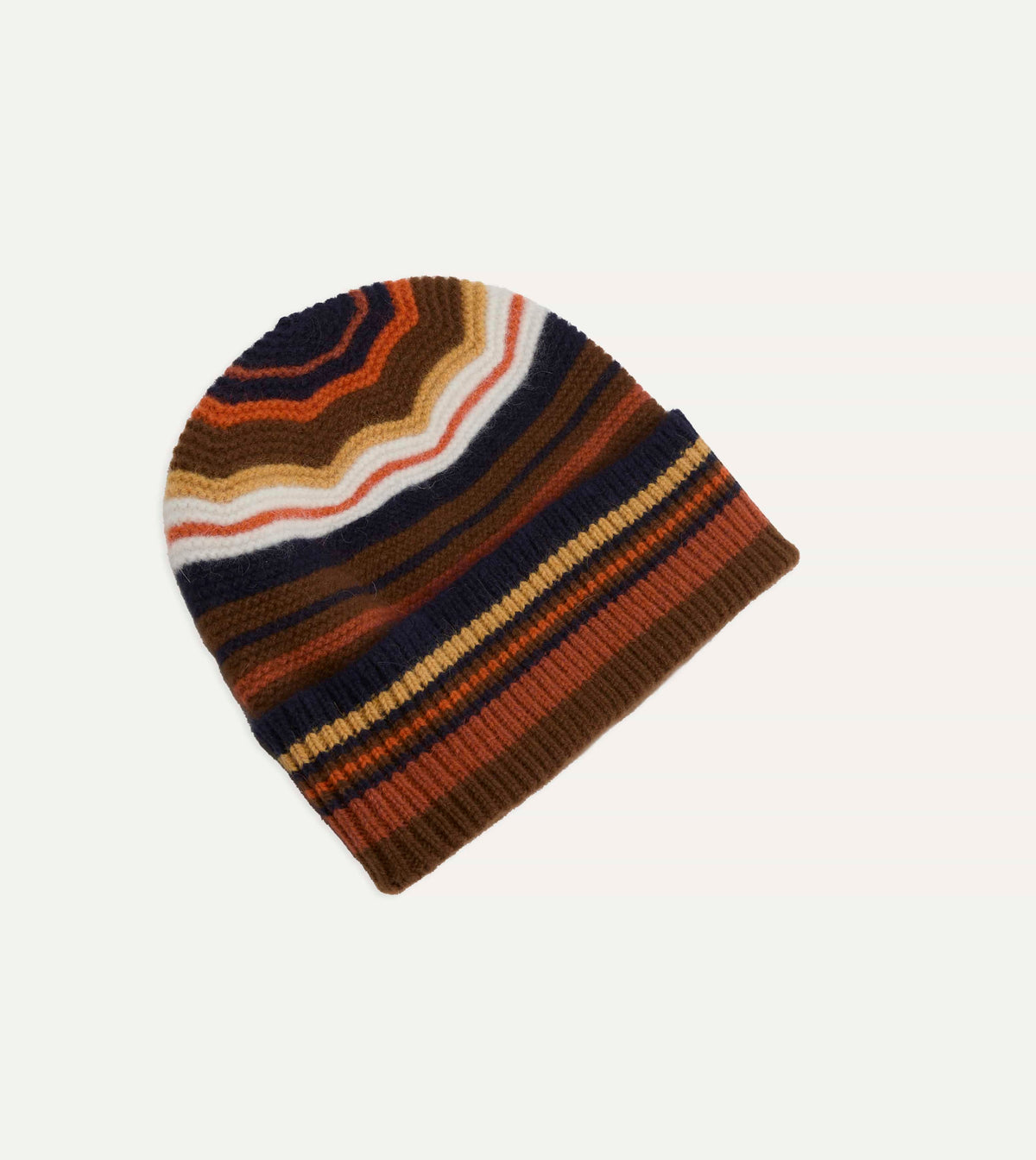 Brown and Yellow Multi Stripe Geelongora Purl Stitch Knit Cap