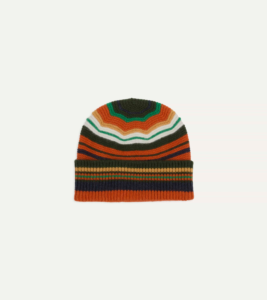 Orange and Green Multi Stripe Geelongora Purl Stitch Knit Cap