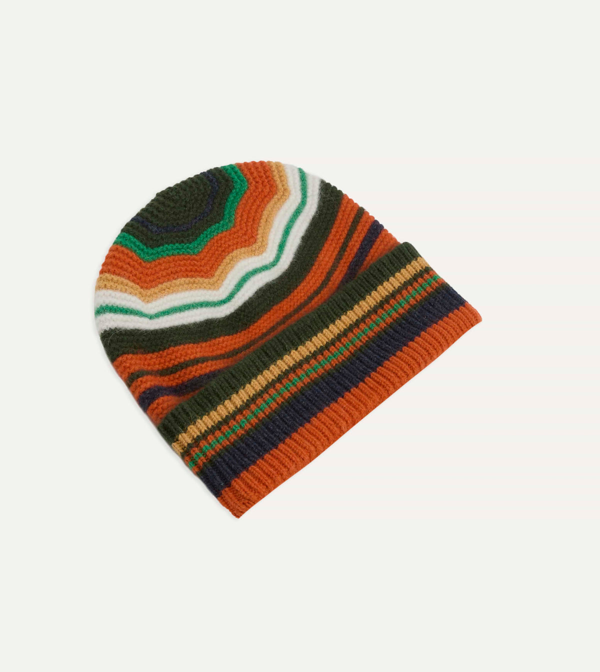 Orange and Green Multi Stripe Geelongora Purl Stitch Knit Cap