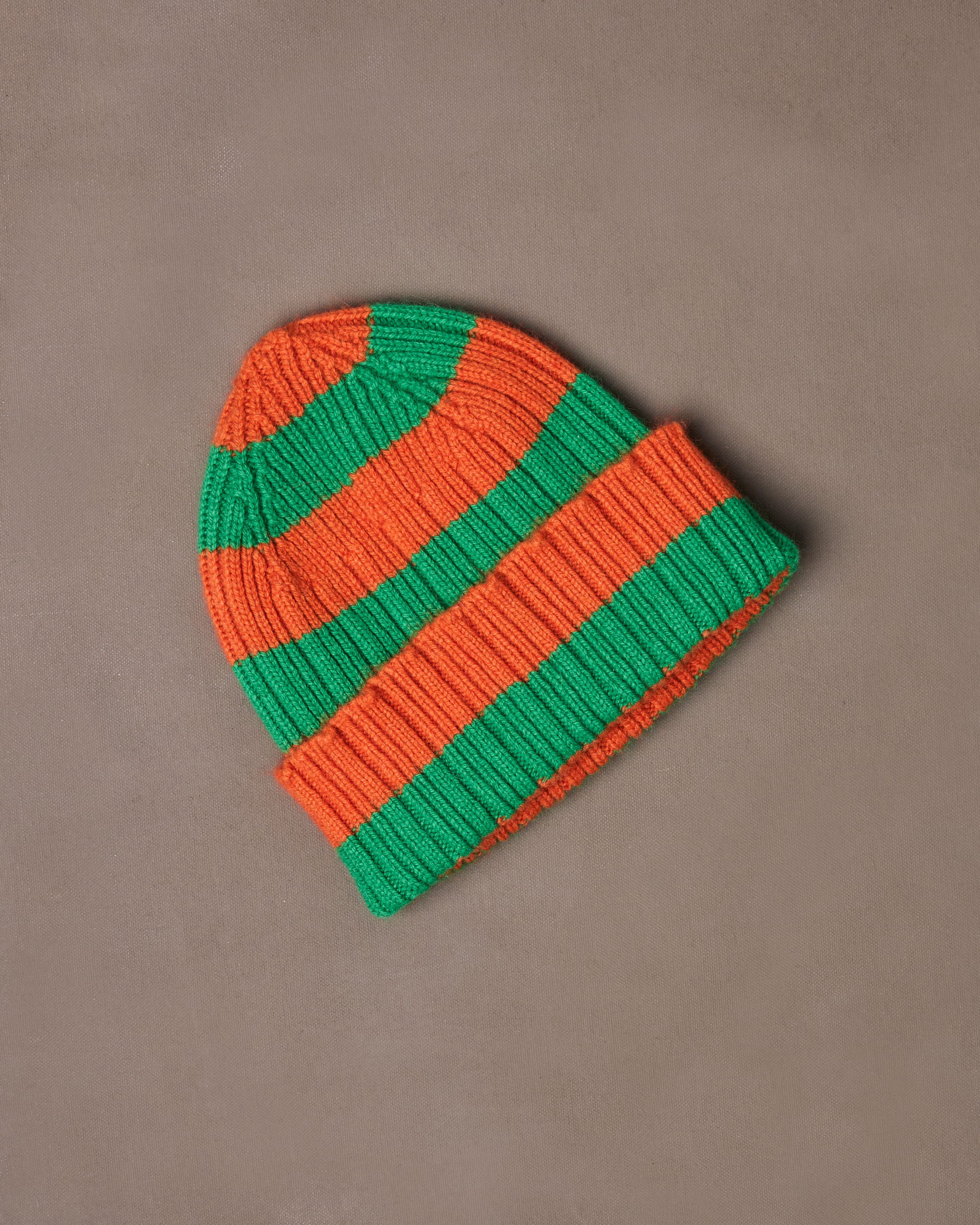 Orange and Green Stripe Geelongora Ribbed Knit Cap