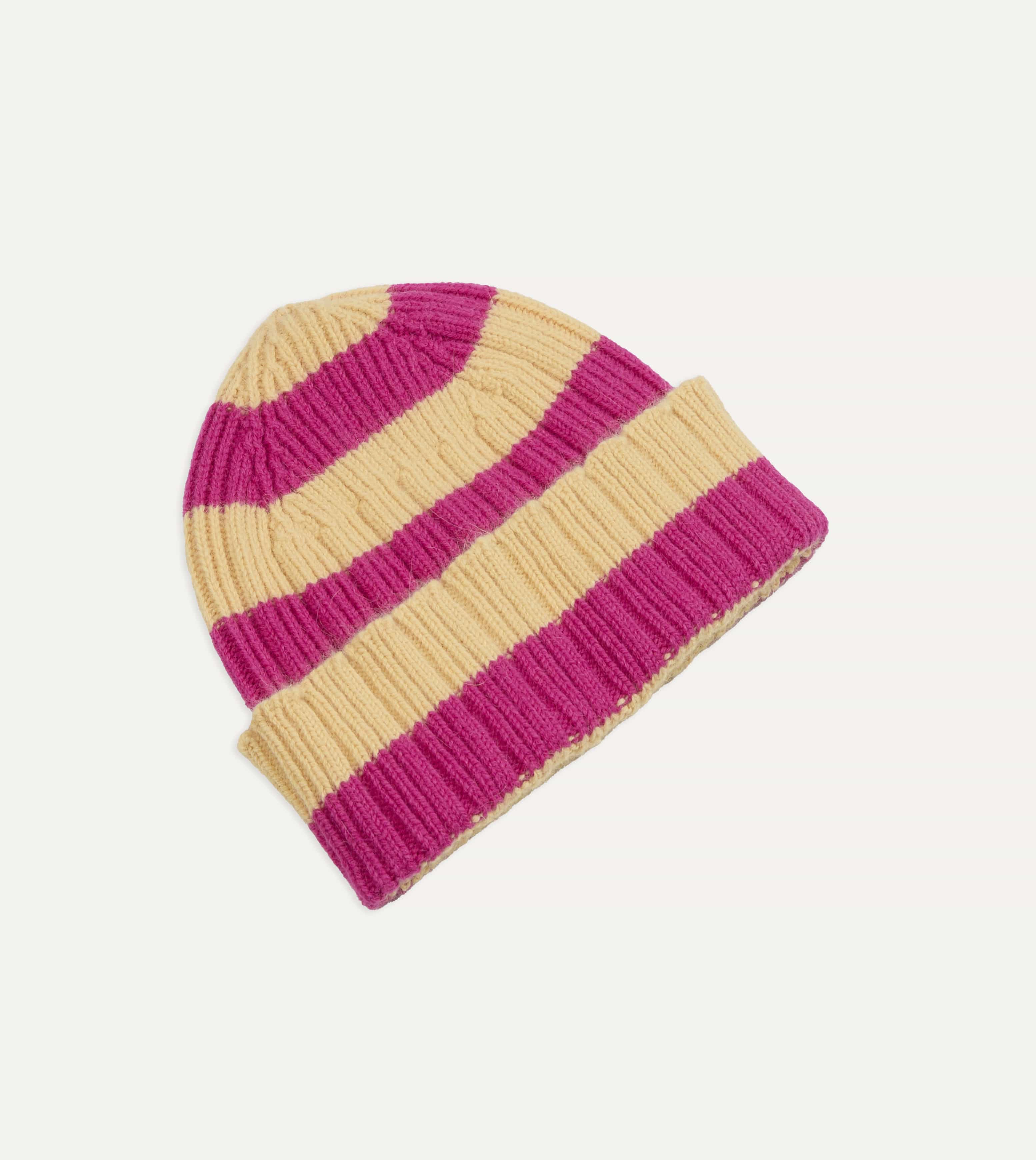 Pink and Yellow Stripe Geelongora Ribbed Knit Cap