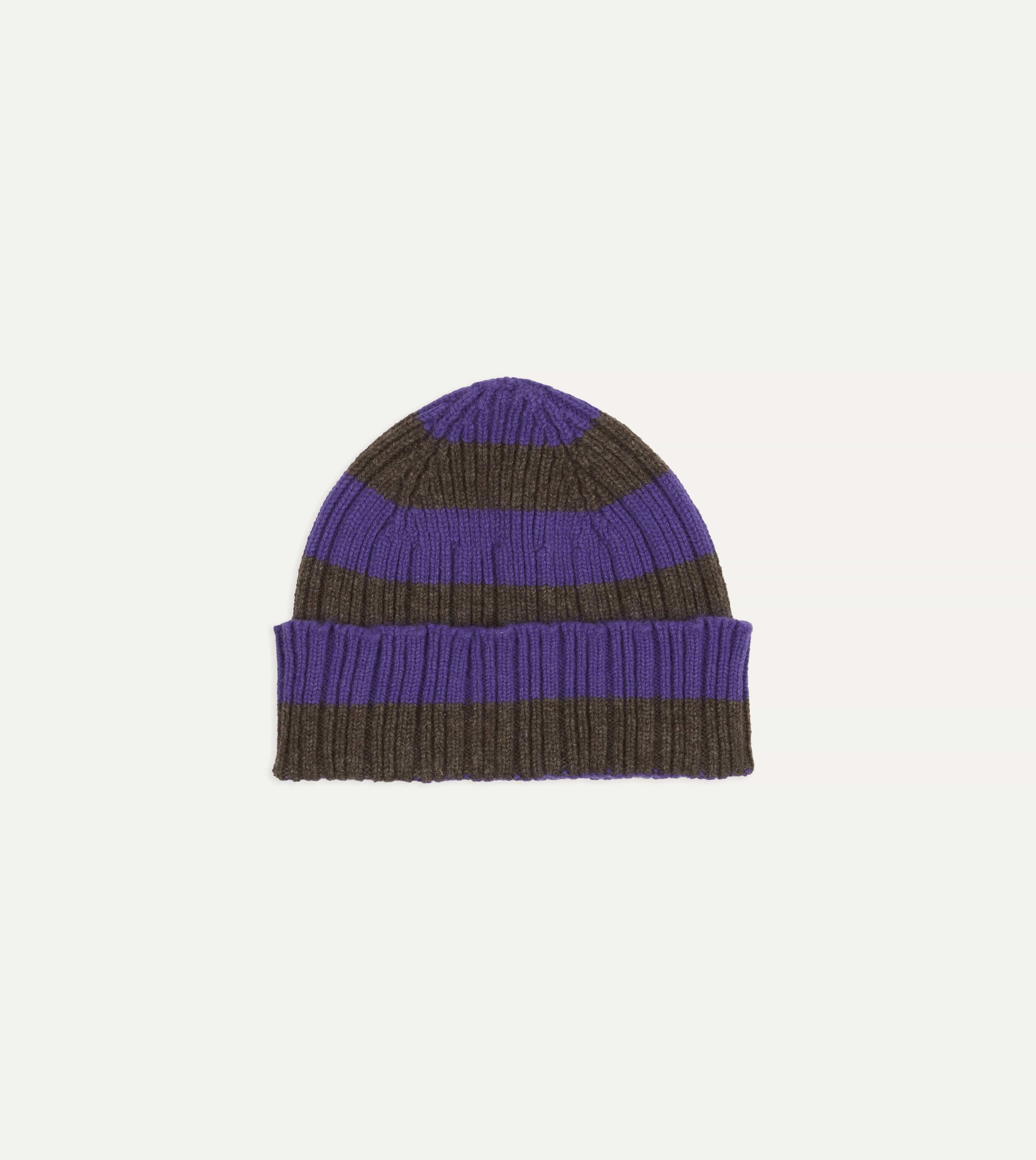 Purple and Brown Stripe Geelongora Ribbed Knit Cap