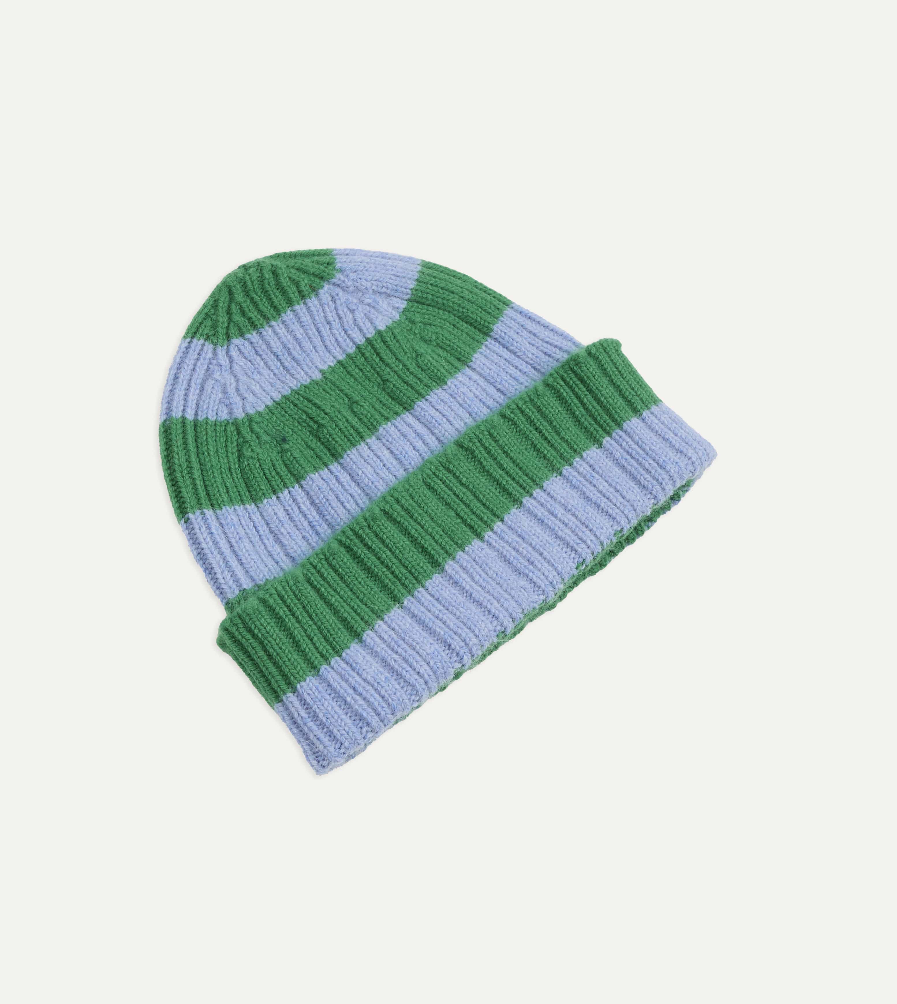 Green and Blue Stripe Geelongora Ribbed Knit Cap