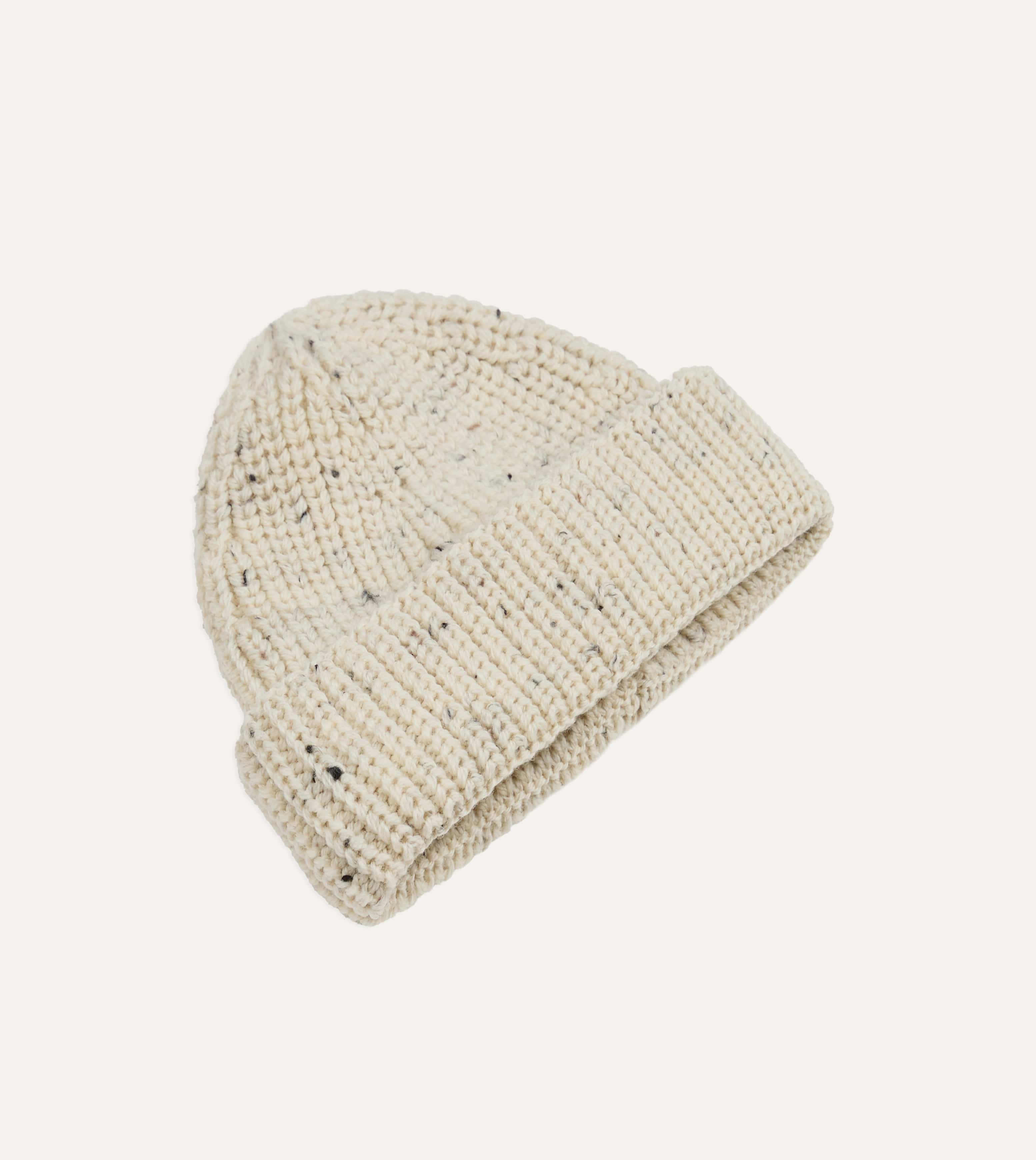 Ecru Wool Large Rib Knit Cap