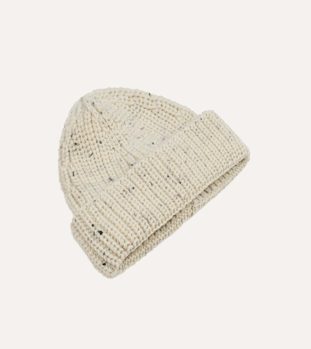 Ecru Wool Large Rib Knit Cap