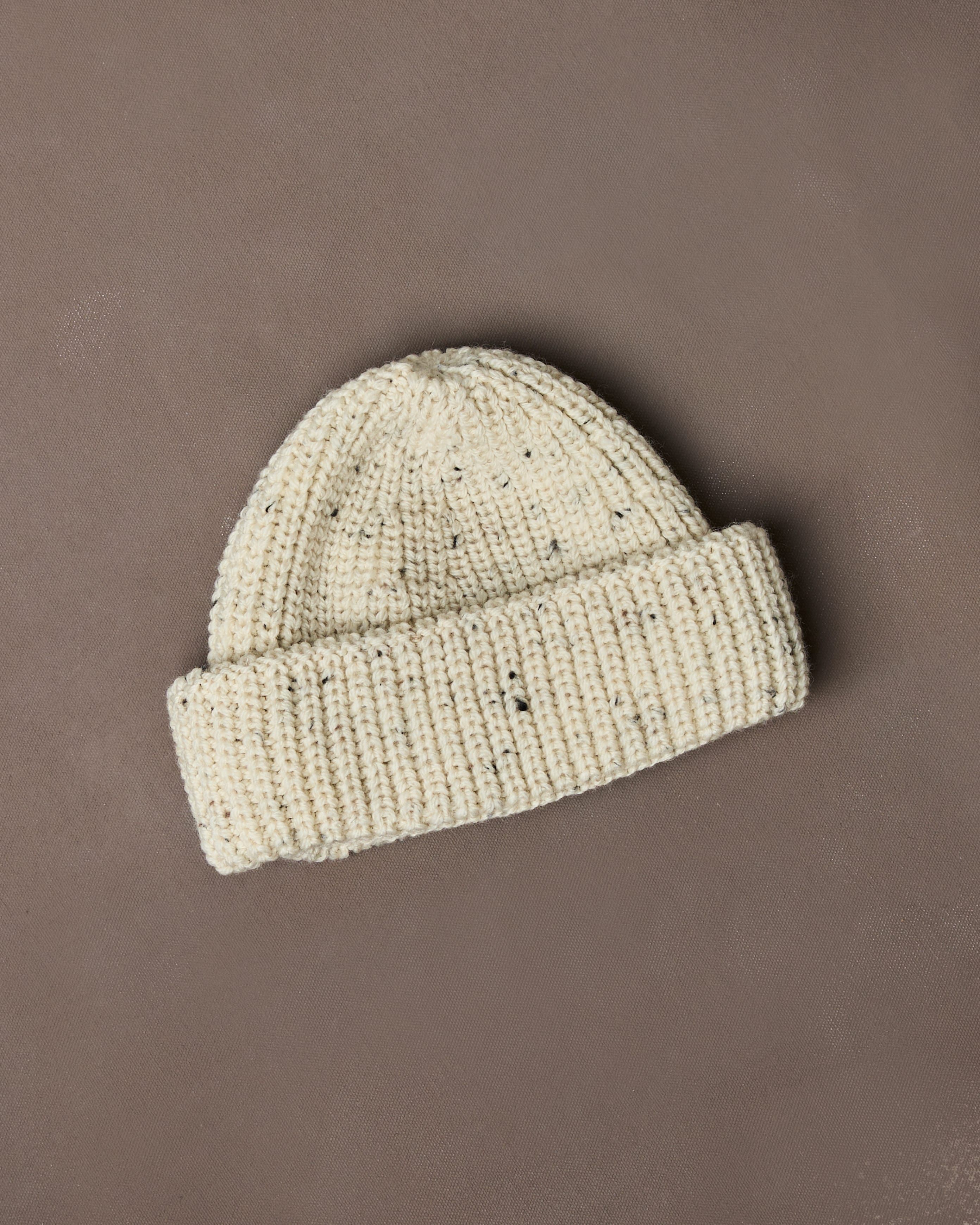 Ecru Wool Large Rib Knit Cap