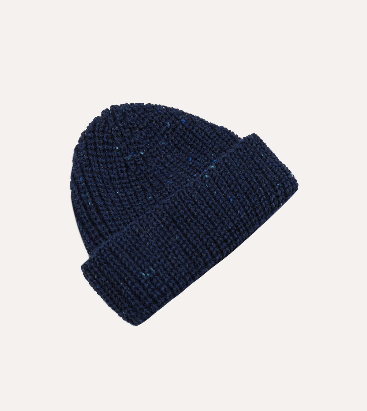 Navy Wool Large Rib Knit Cap