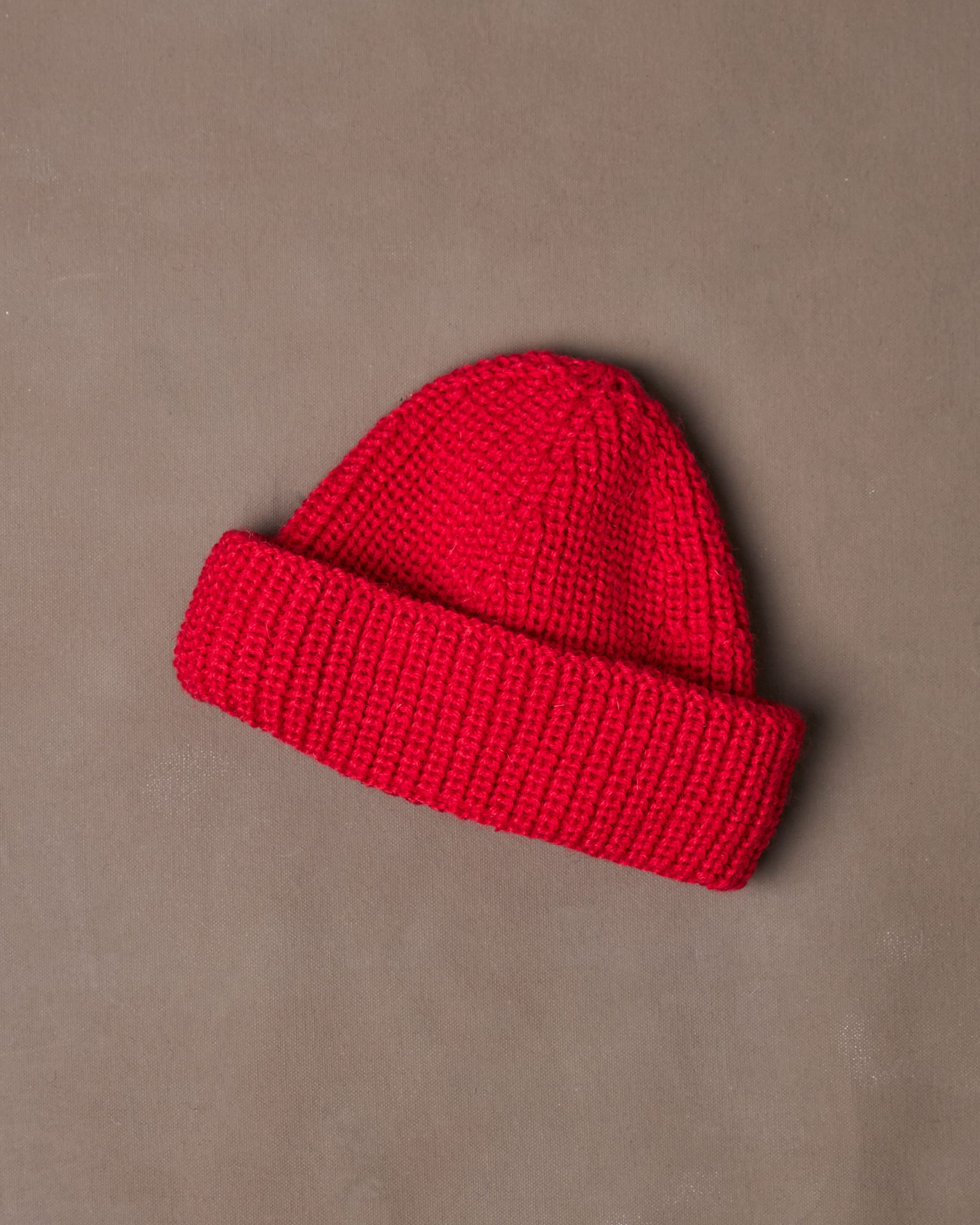 Red Wool Large Rib Knit Cap