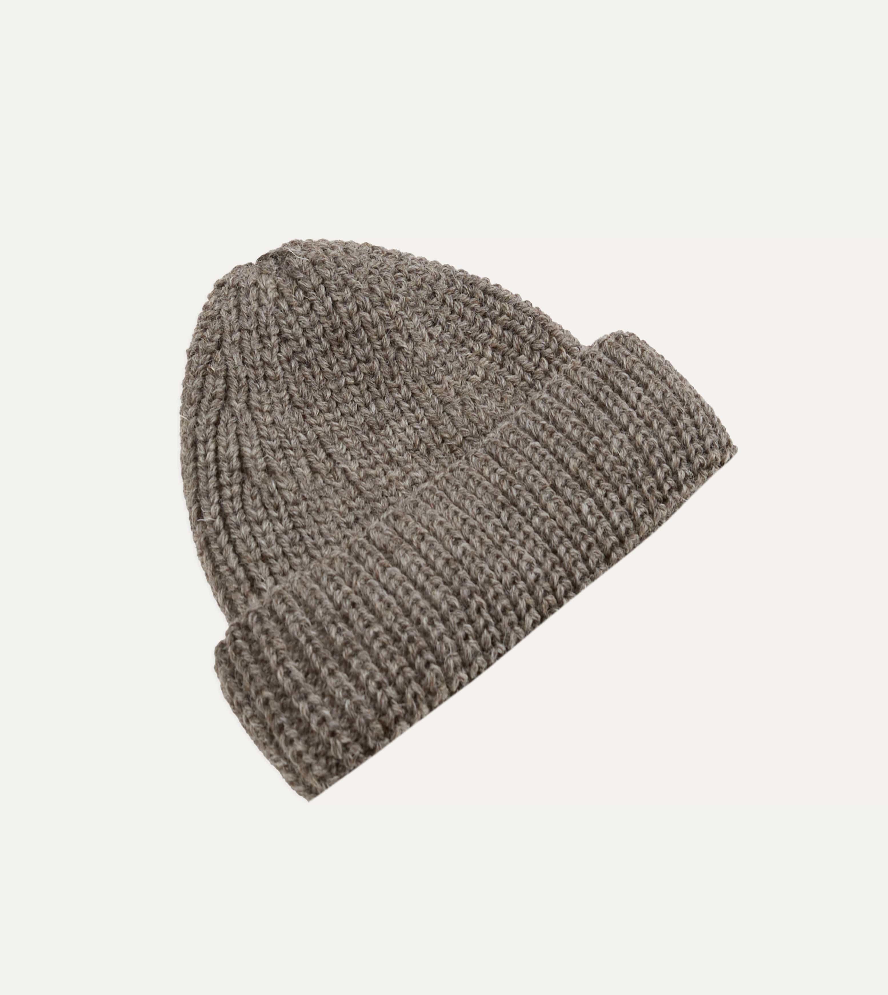 Grey Wool Large Rib Knit Cap
