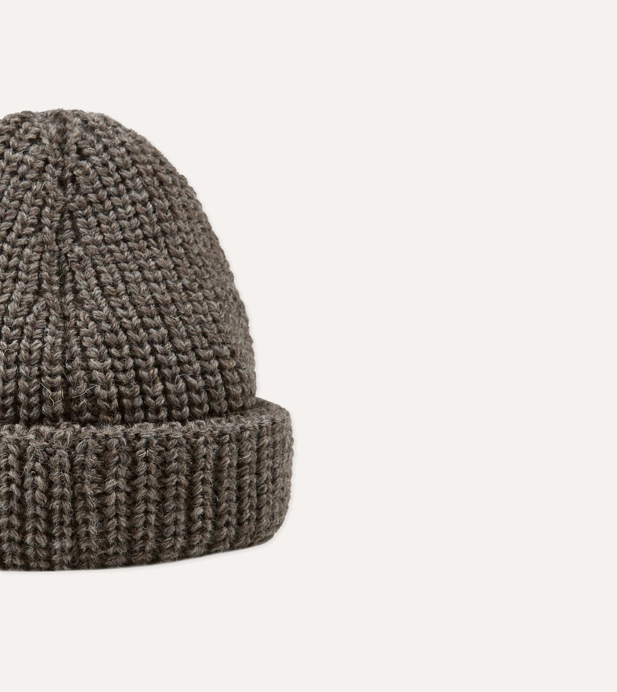 Grey Wool Large Rib Knit Cap