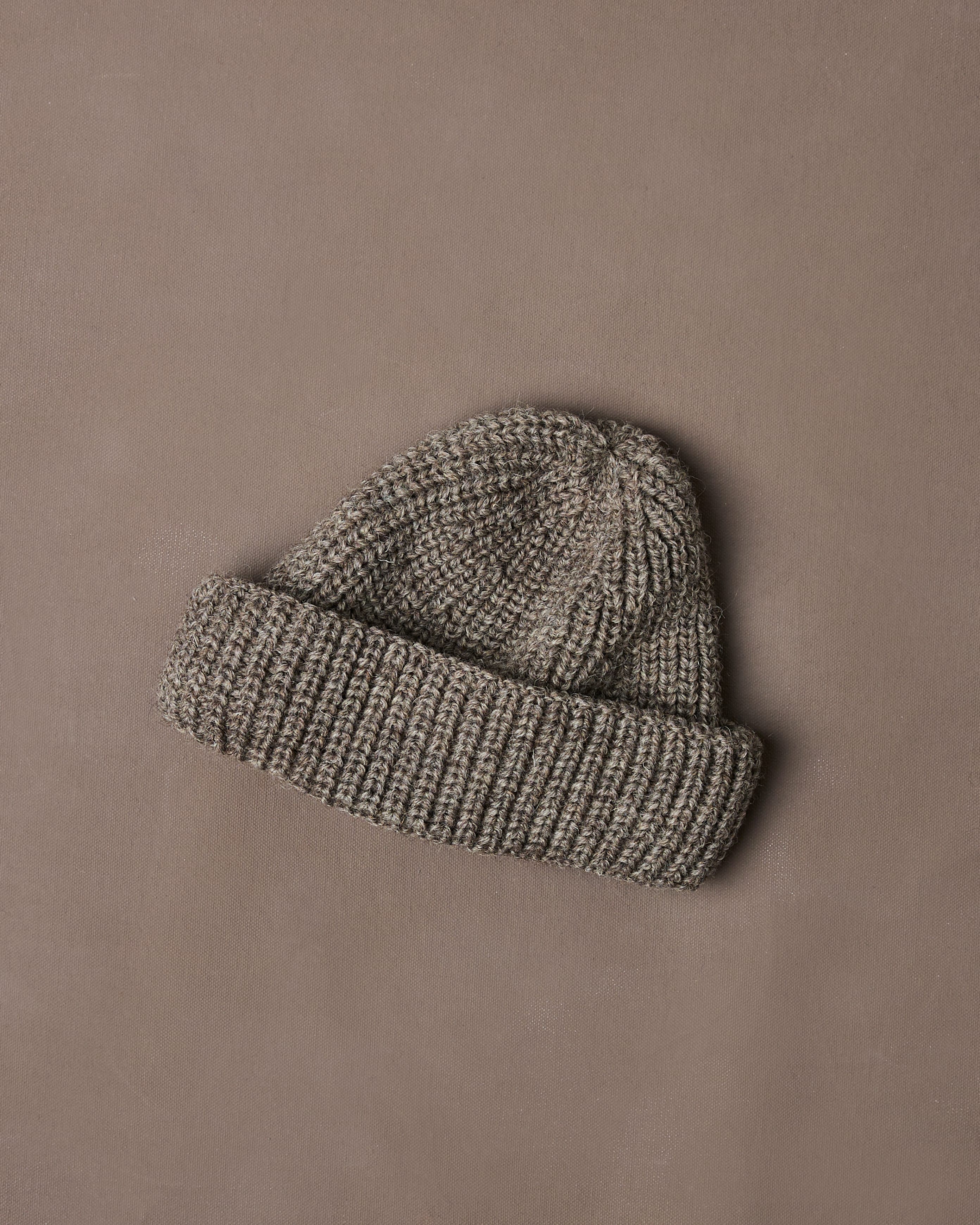 Grey Wool Large Rib Knit Cap