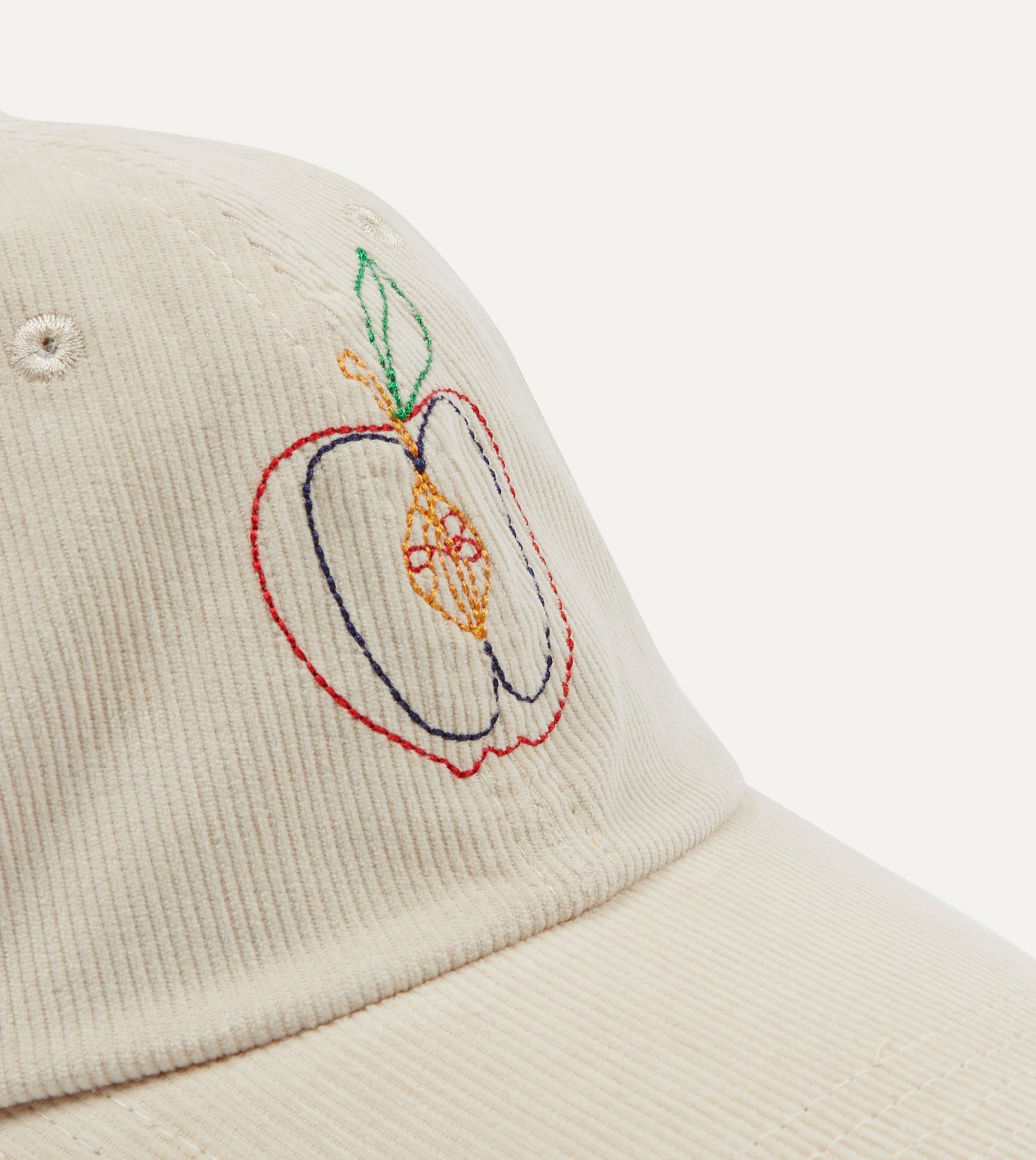 Ecru Chainstitch Apple Emblem Cotton Corduroy Baseball Cap
