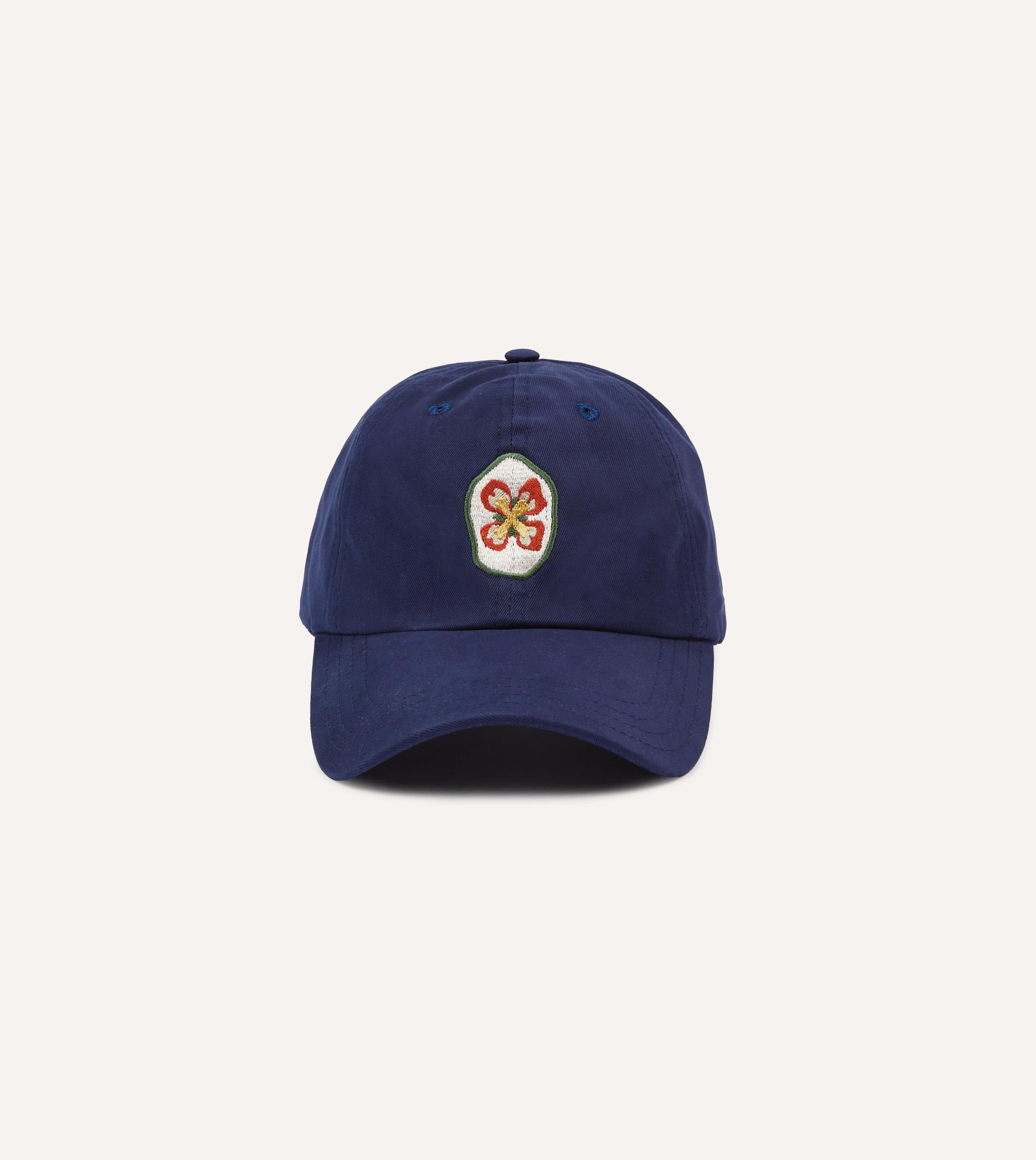 Navy Flower Emblem Cotton Baseball Cap
