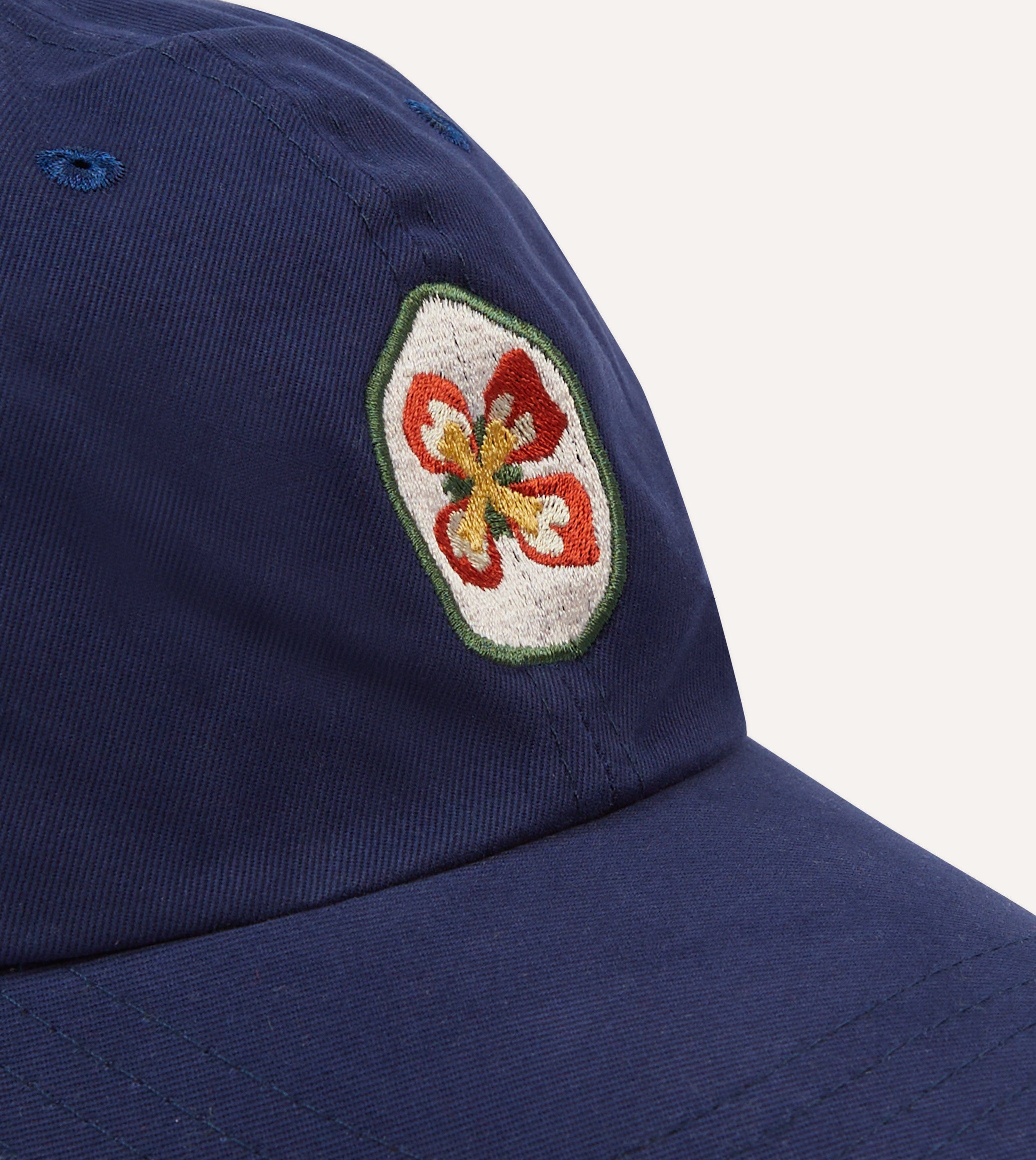 Navy Flower Emblem Cotton Baseball Cap