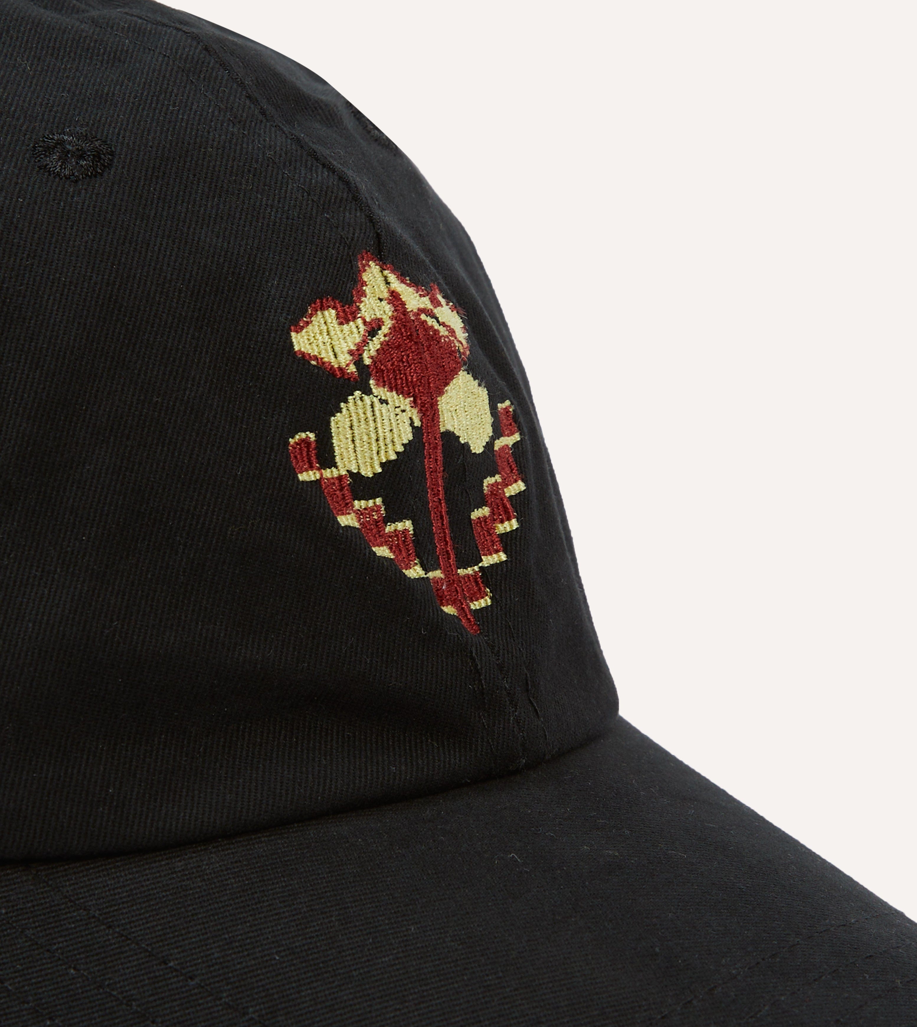 Washed Black Flower Emblem Cotton Baseball Cap