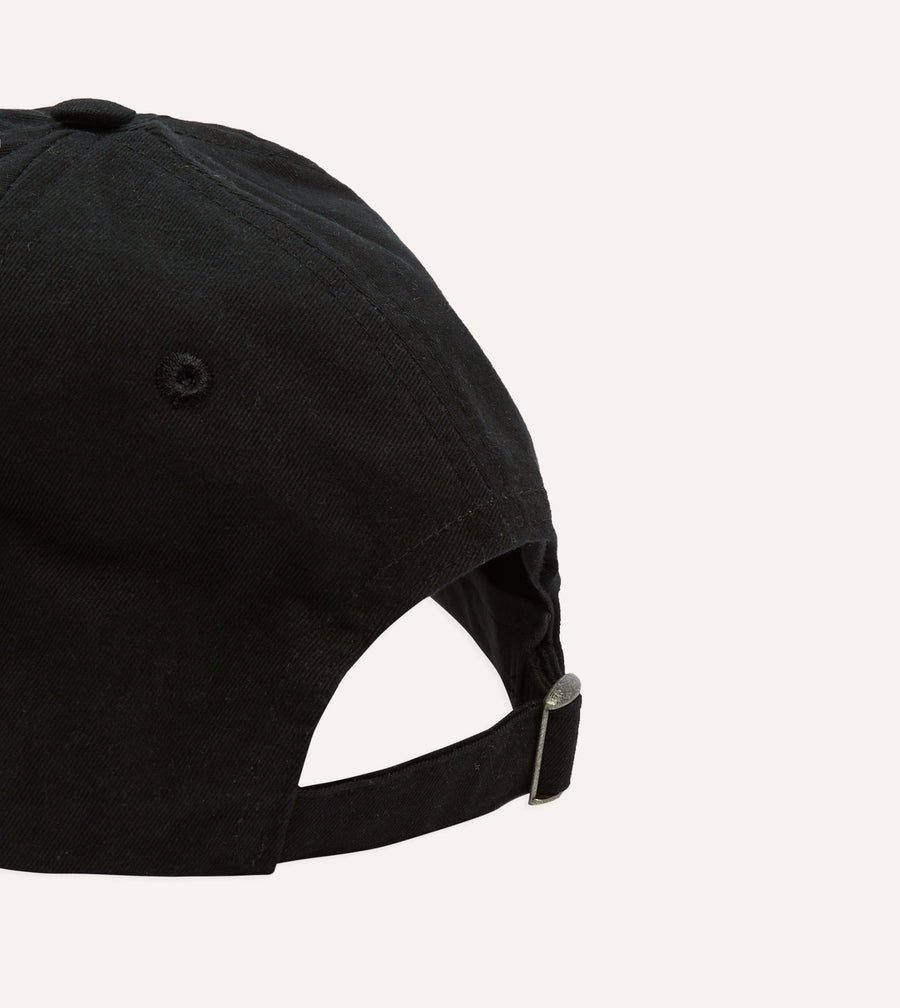 Washed Black Flower Emblem Cotton Baseball Cap