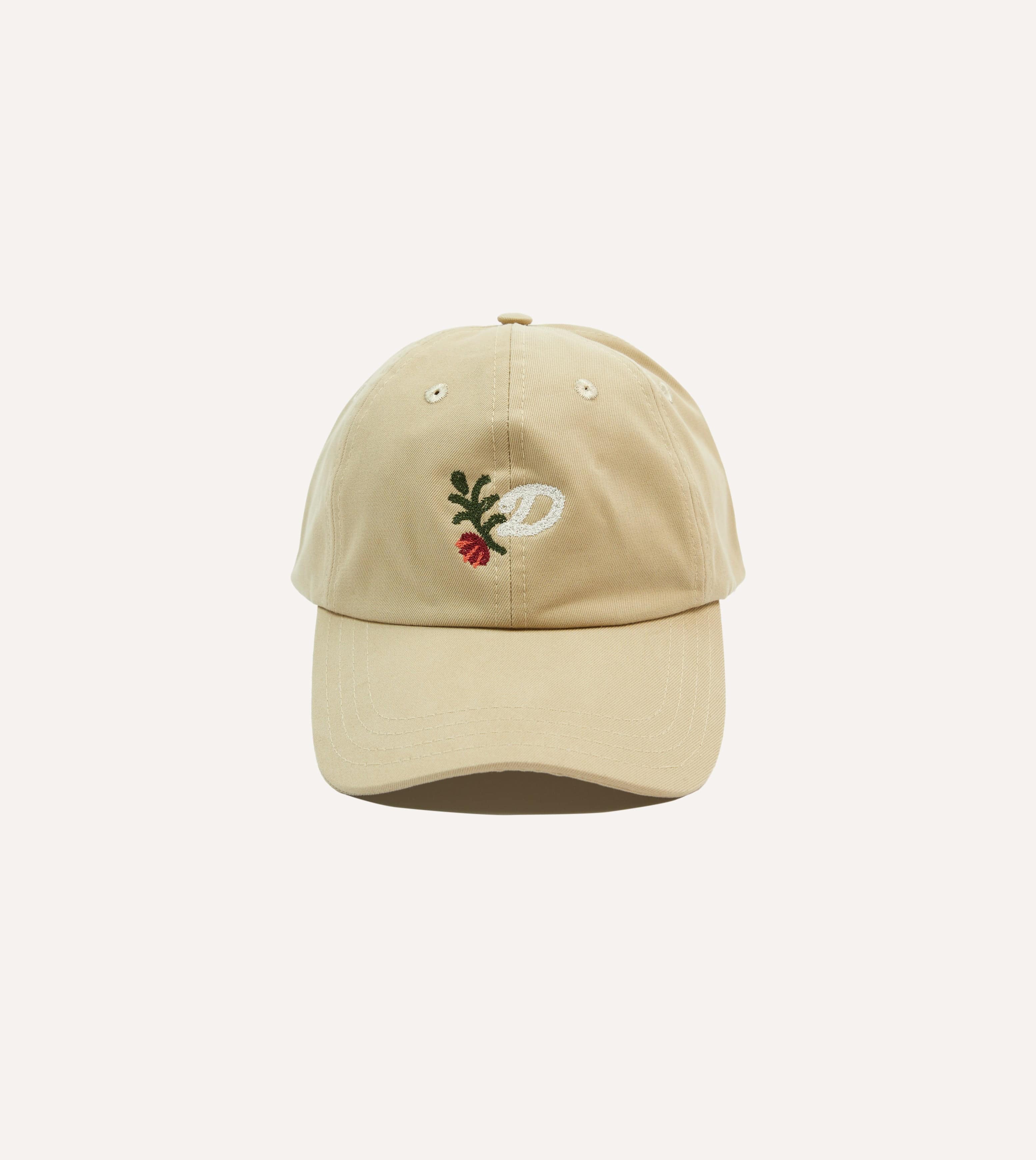 ‘D’ Flower Emblem Cotton Twill Baseball Cap