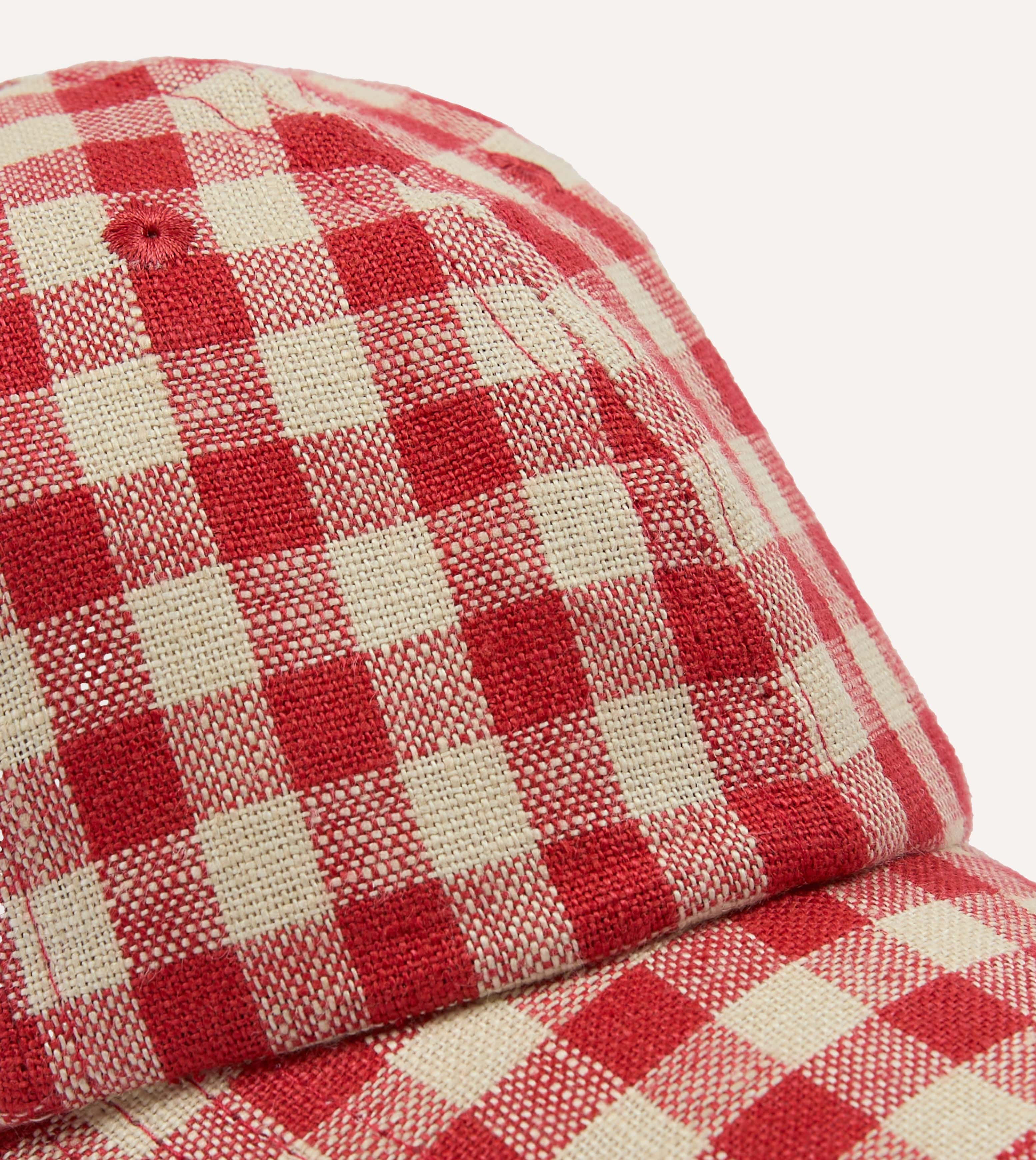 Red Gingham Check Linen Baseball Cap – Drakes