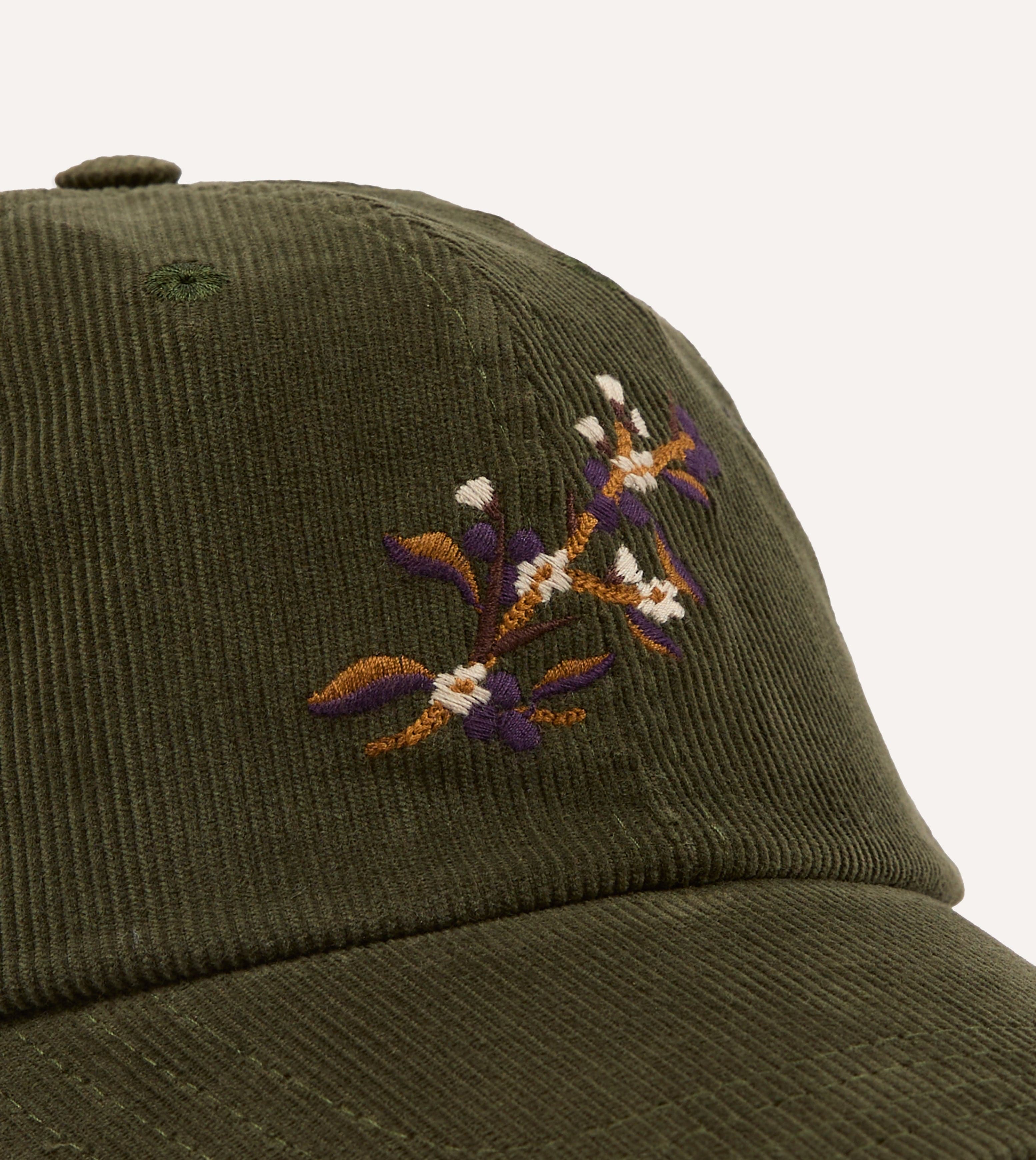 Olive 'Blackthorn' Cotton Needlecord Baseball Cap – Drakes