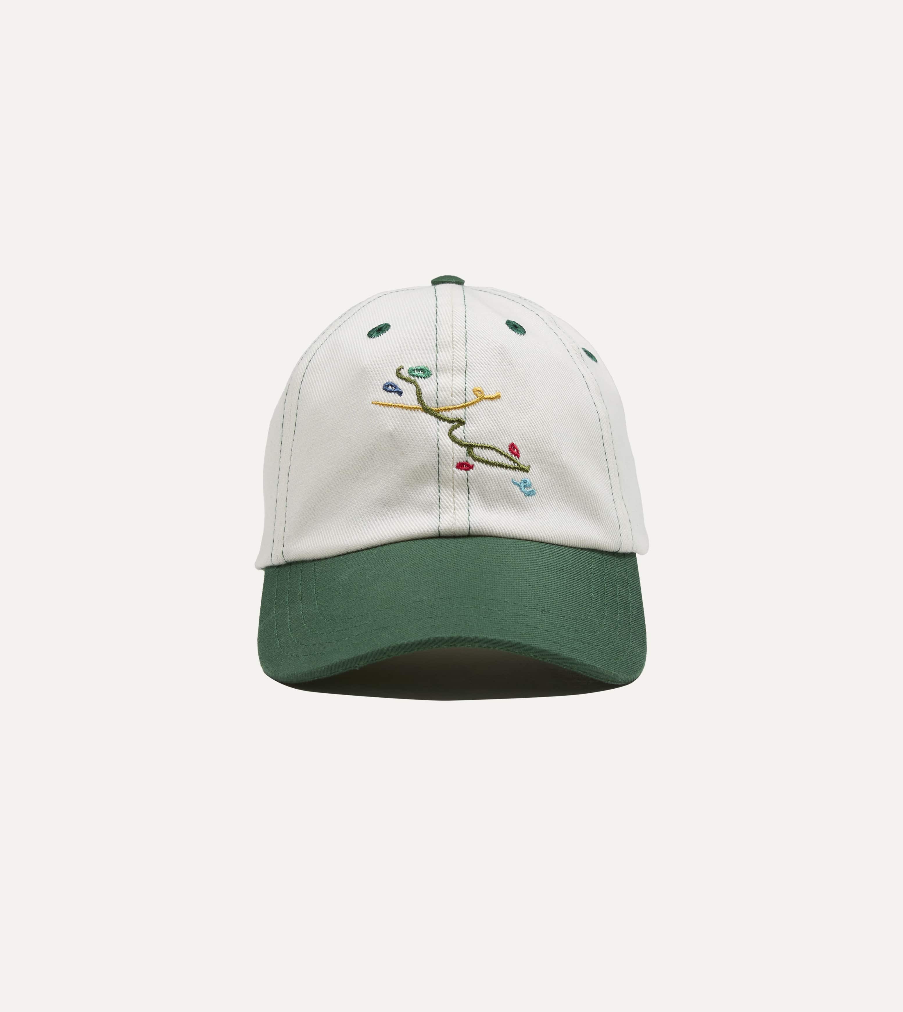 Mayumi Y. for Drake’s Ecru and Green Cotton Twill Baseball Cap