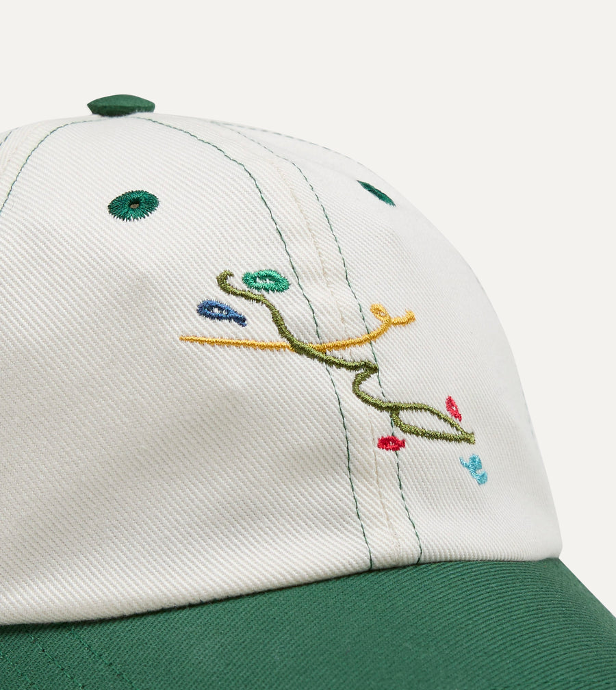 Mayumi Y. for Drake’s Ecru and Green Cotton Twill Baseball Cap