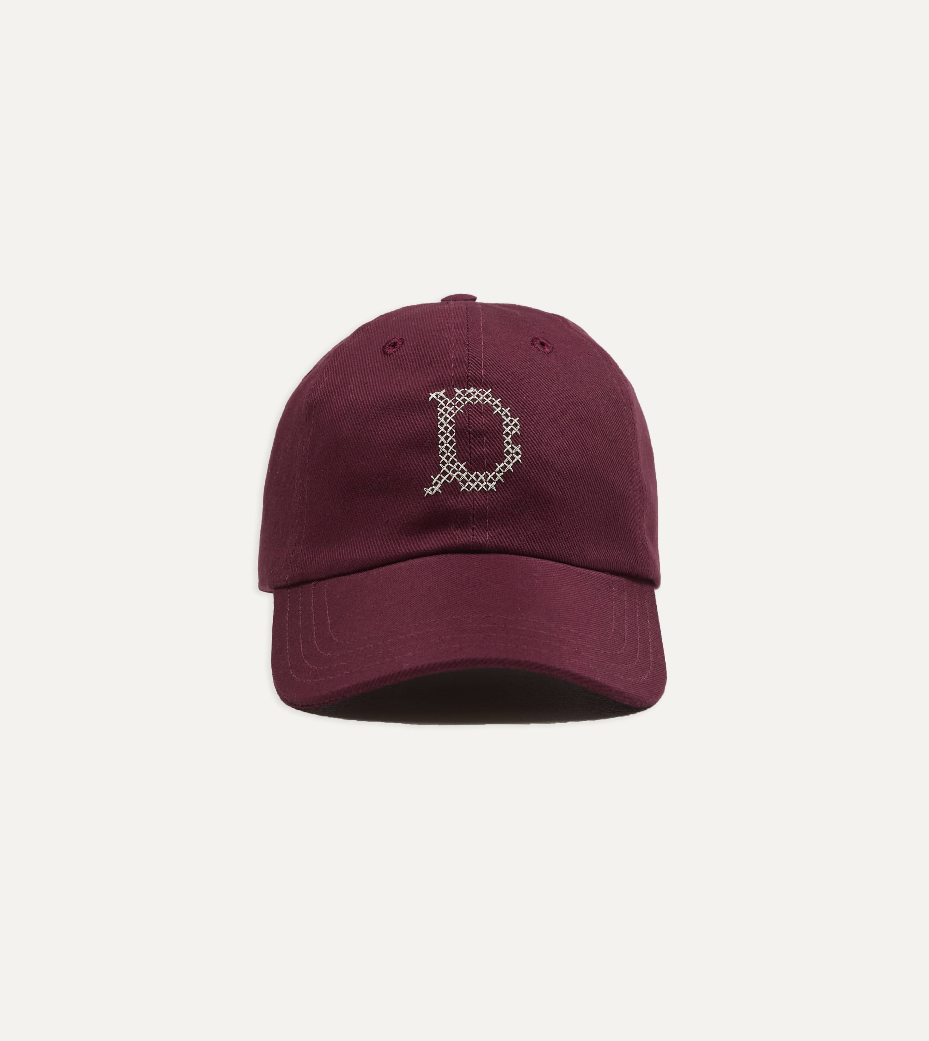 Burgundy Cross-Stitch 'D' Cotton Twill Baseball Cap