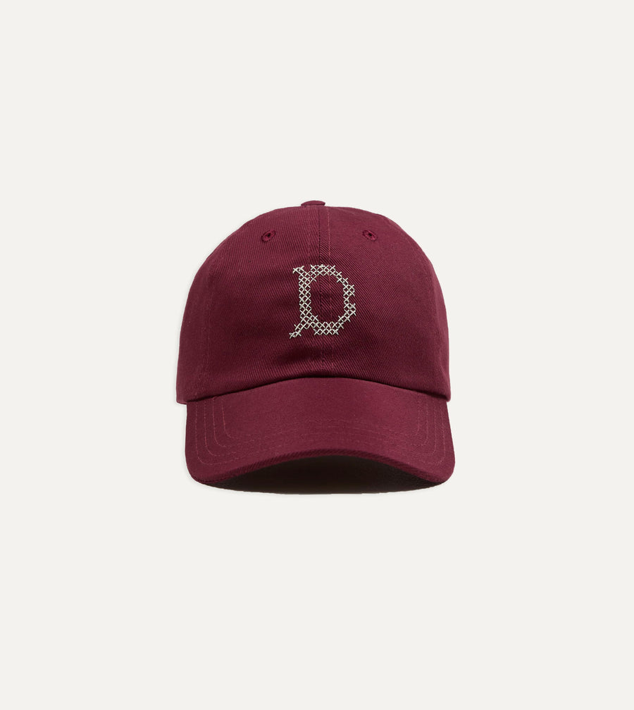 Burgundy Cross-Stitch 'D' Cotton Twill Baseball Cap