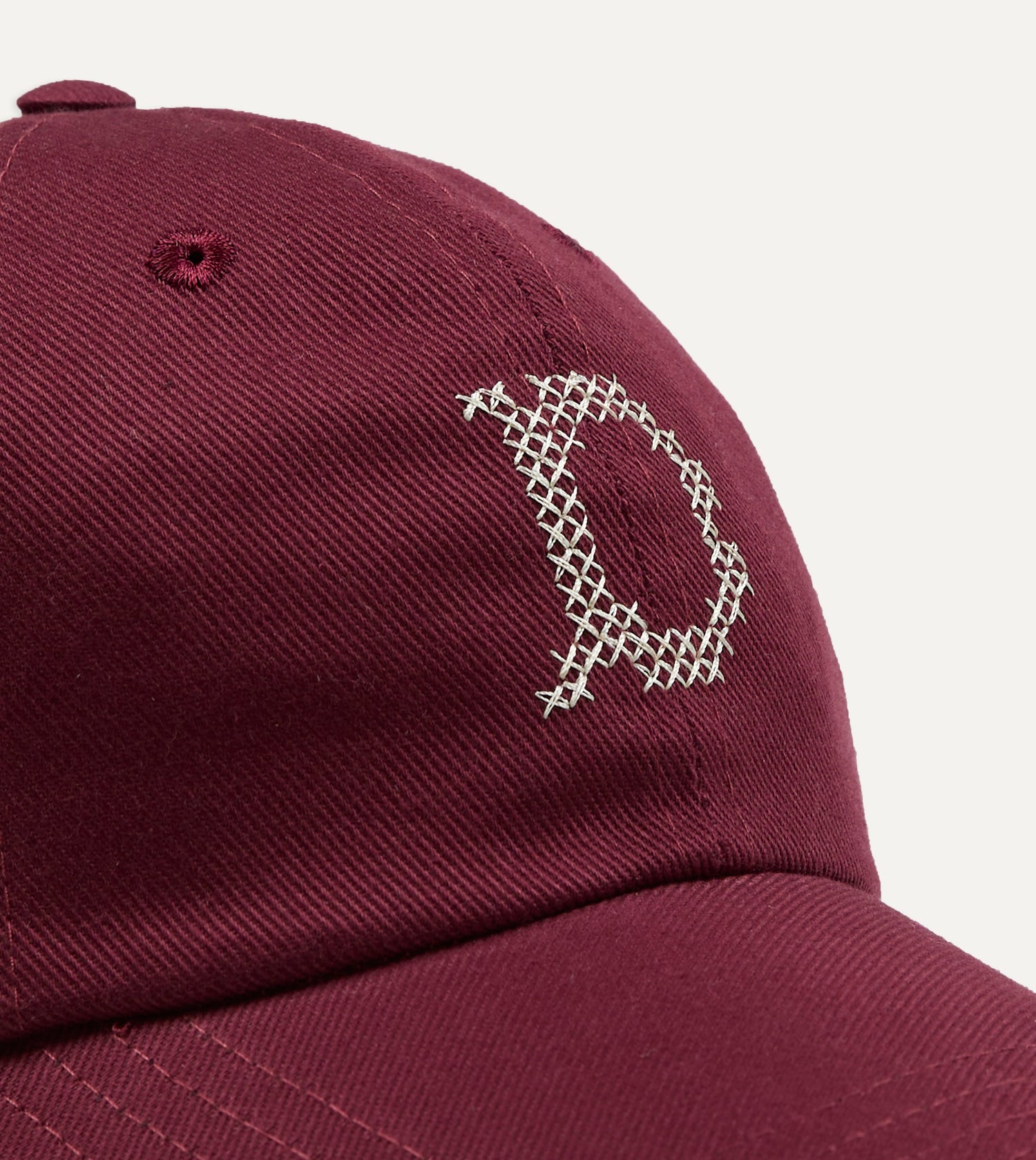 Burgundy Cross-Stitch 'D' Cotton Twill Baseball Cap