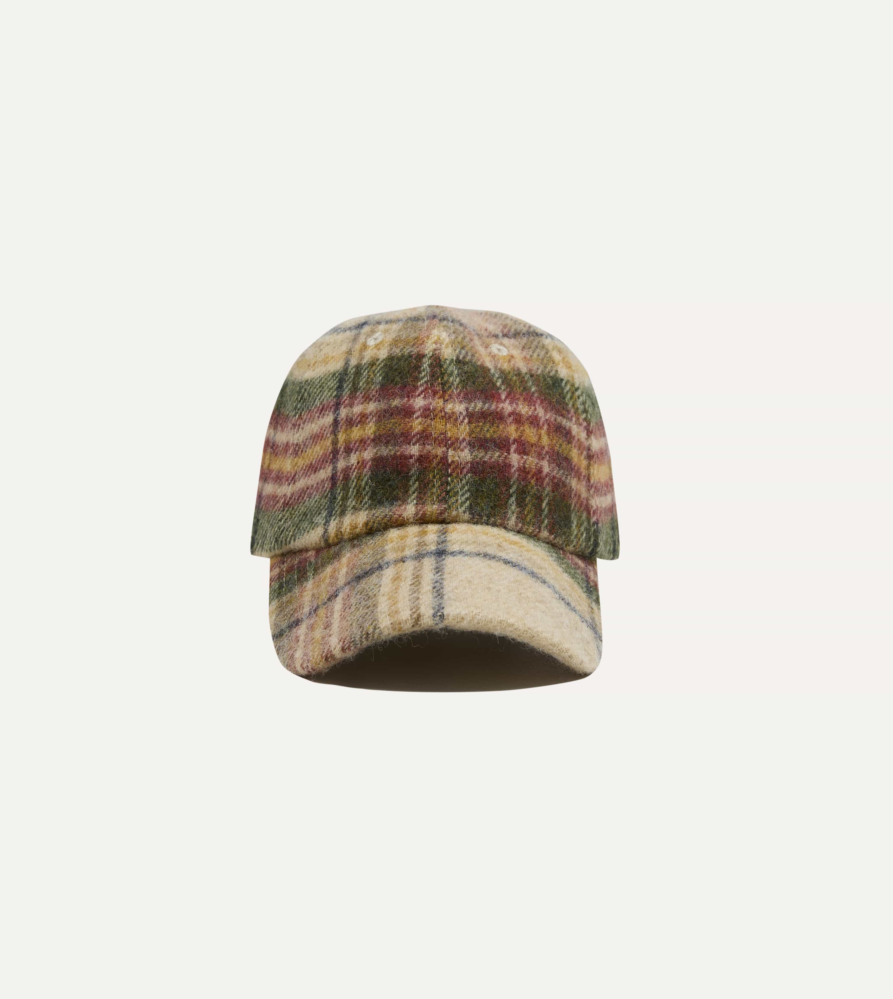 Ecru, Green and Red Check Wool Baseball Cap