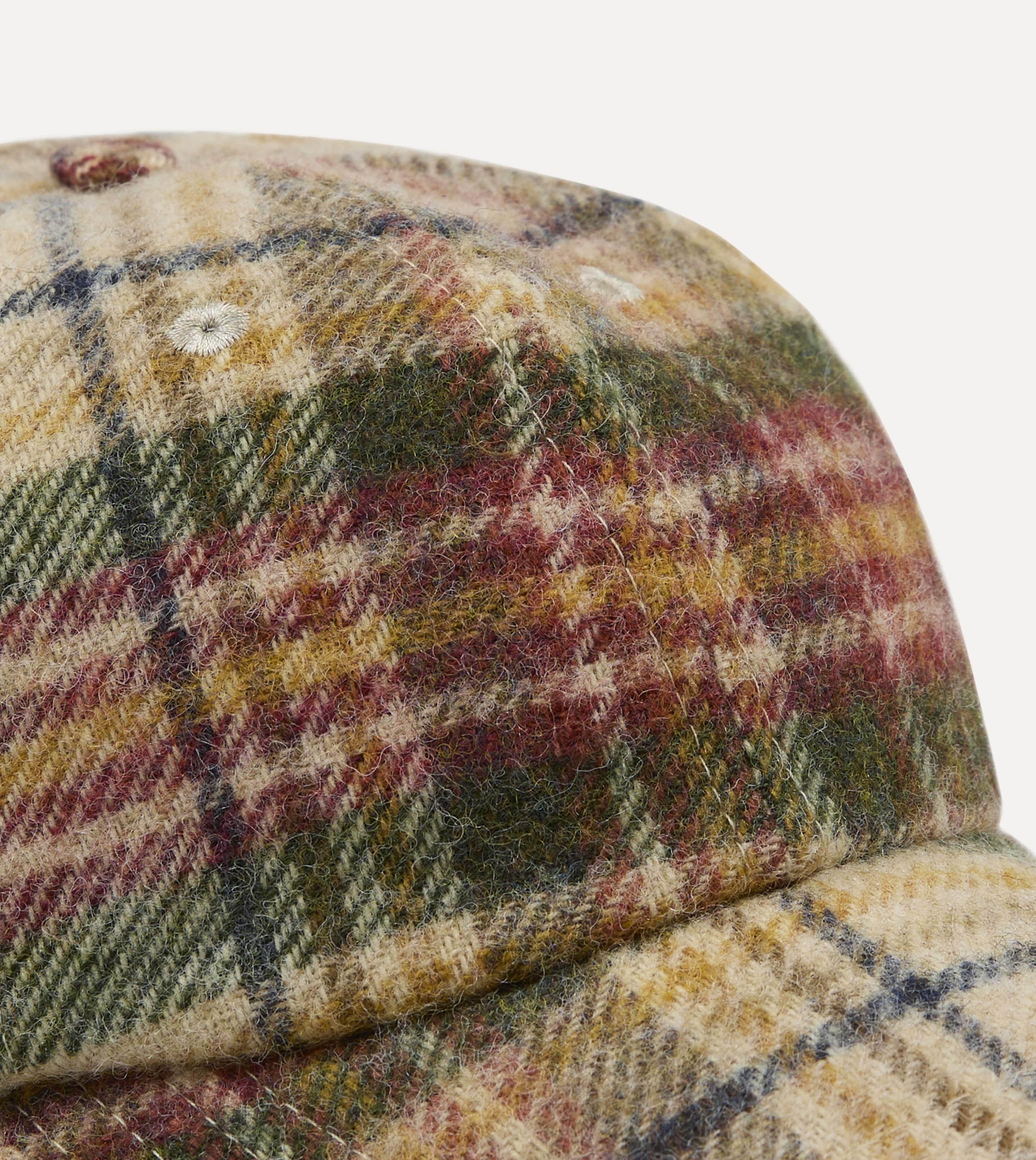 Ecru, Green and Red Check Wool Baseball Cap