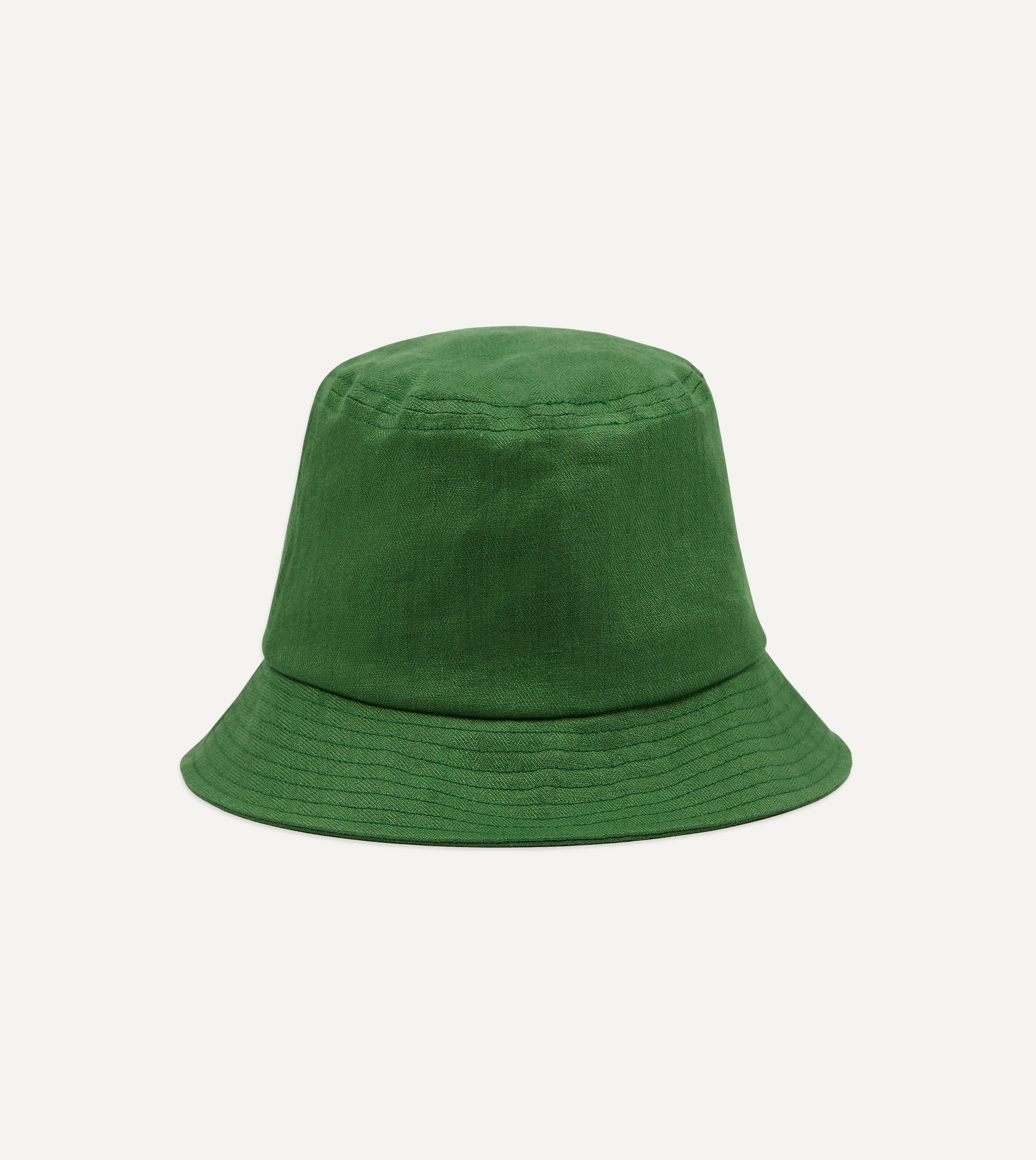 Câbleami Green Herringbone Linen Bucket Hat