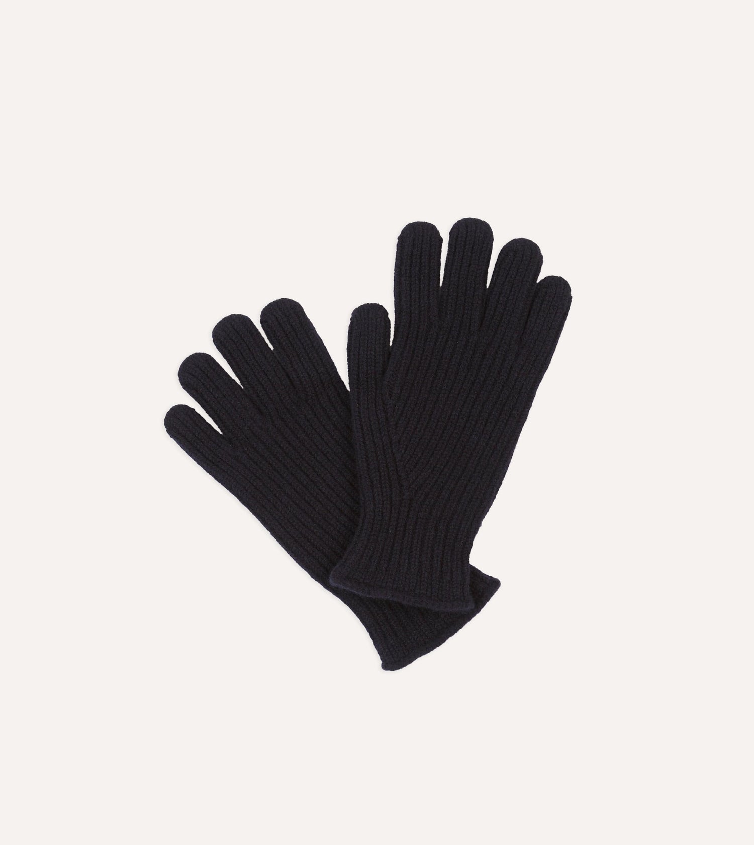 Navy Lambswool Ribbed Knitted Gloves