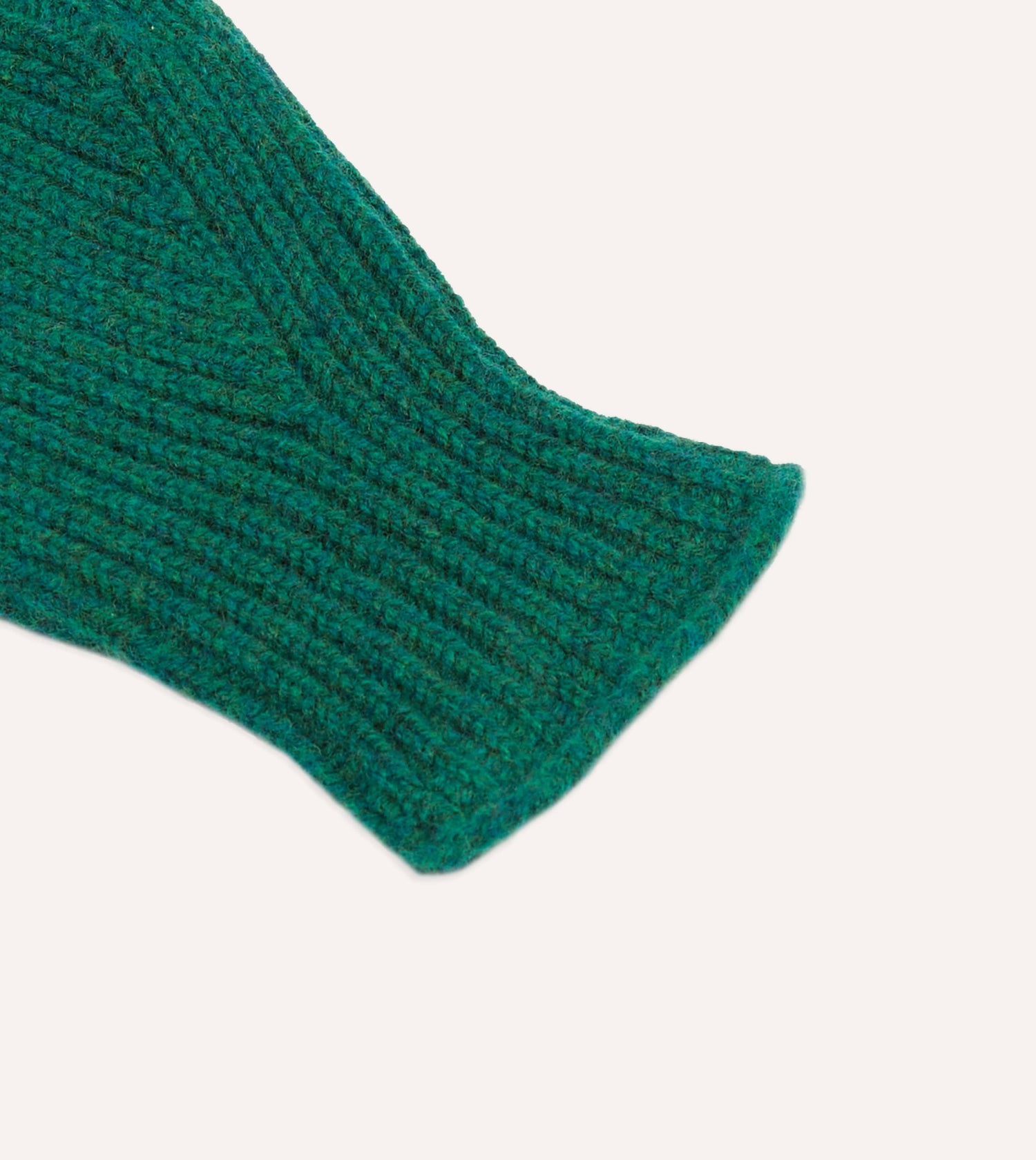 Green Lambswool Ribbed Knitted Gloves