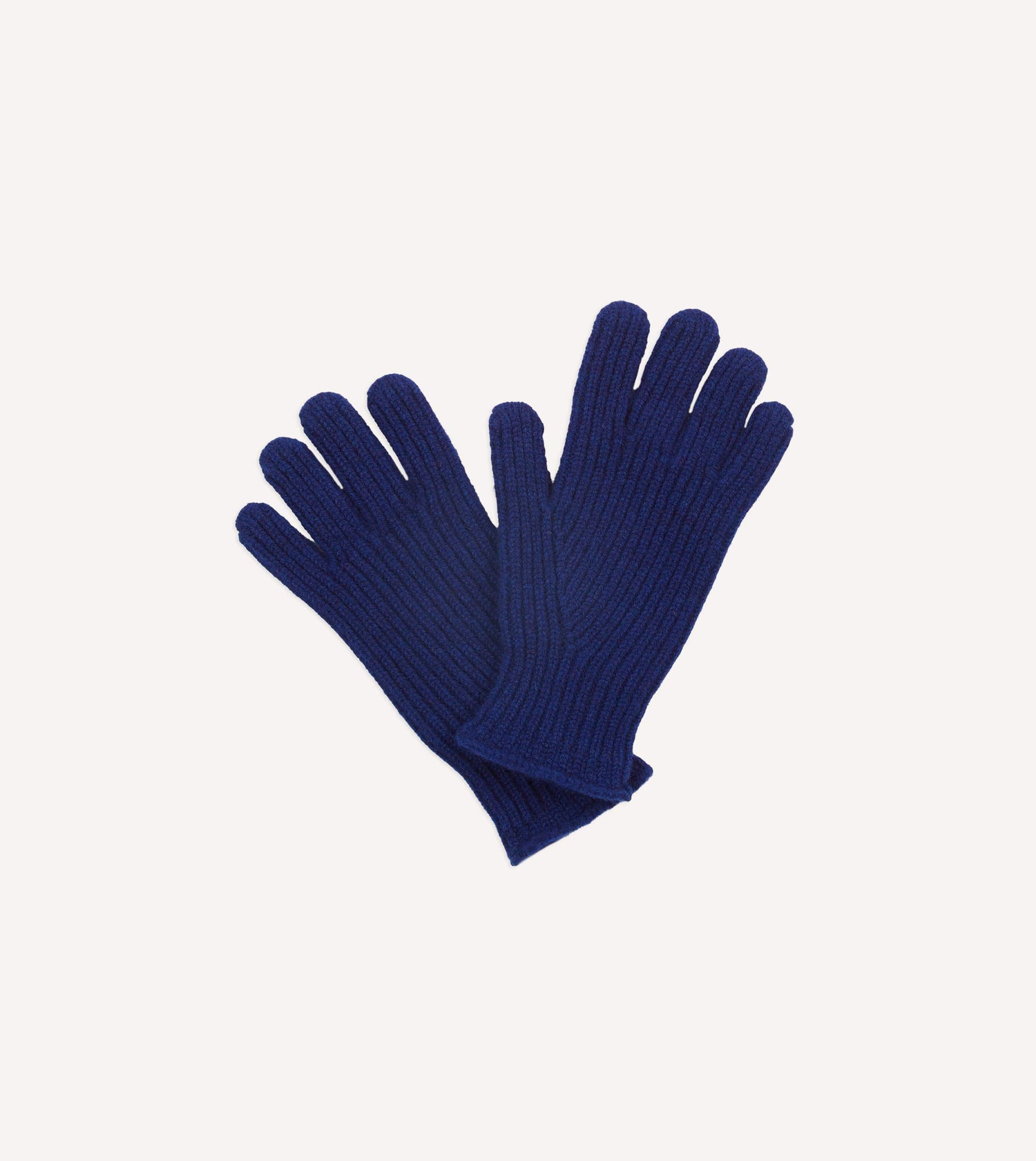 Navy Lambswool Ribbed Knitted Gloves