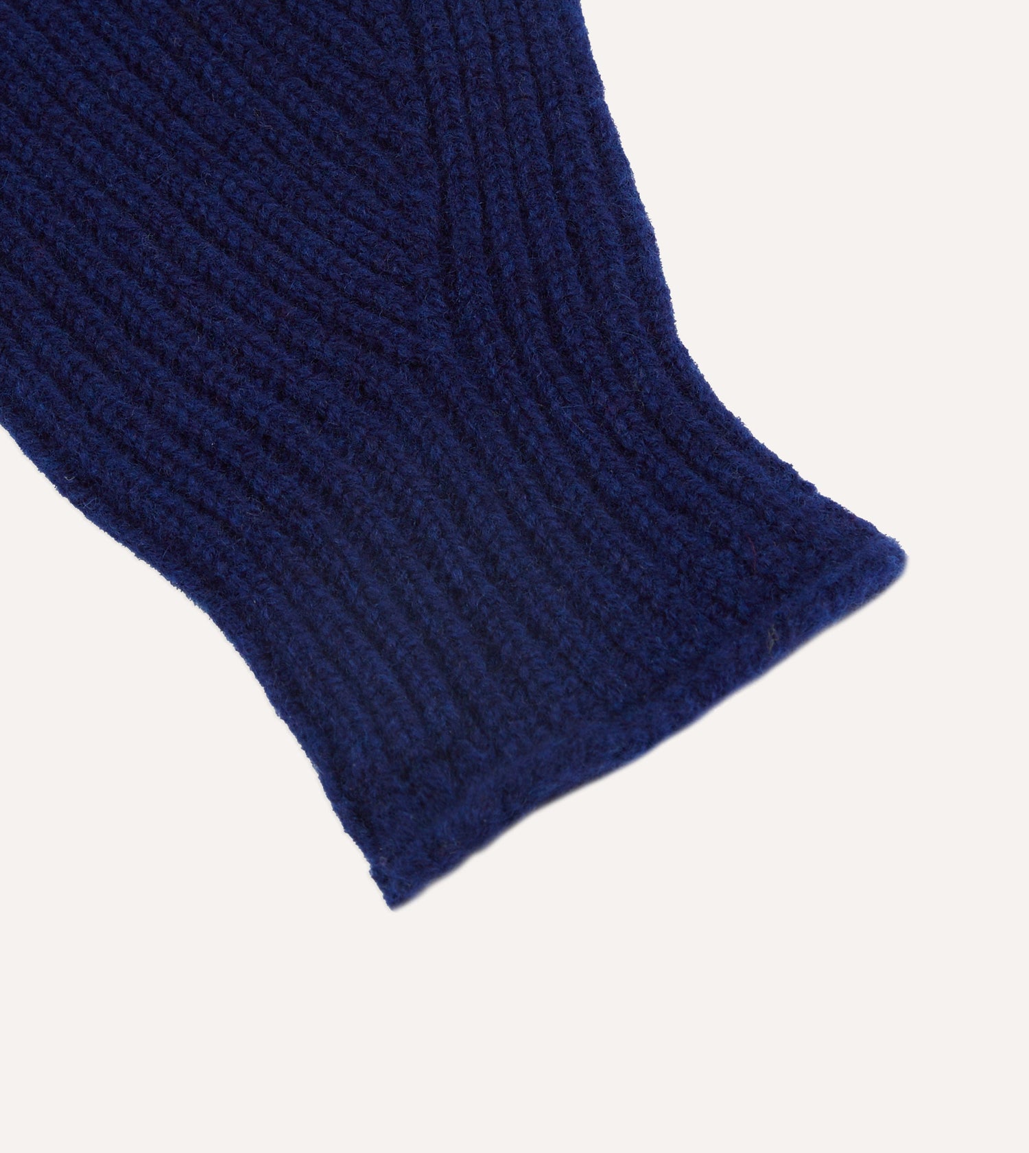 Navy Lambswool Ribbed Knitted Gloves