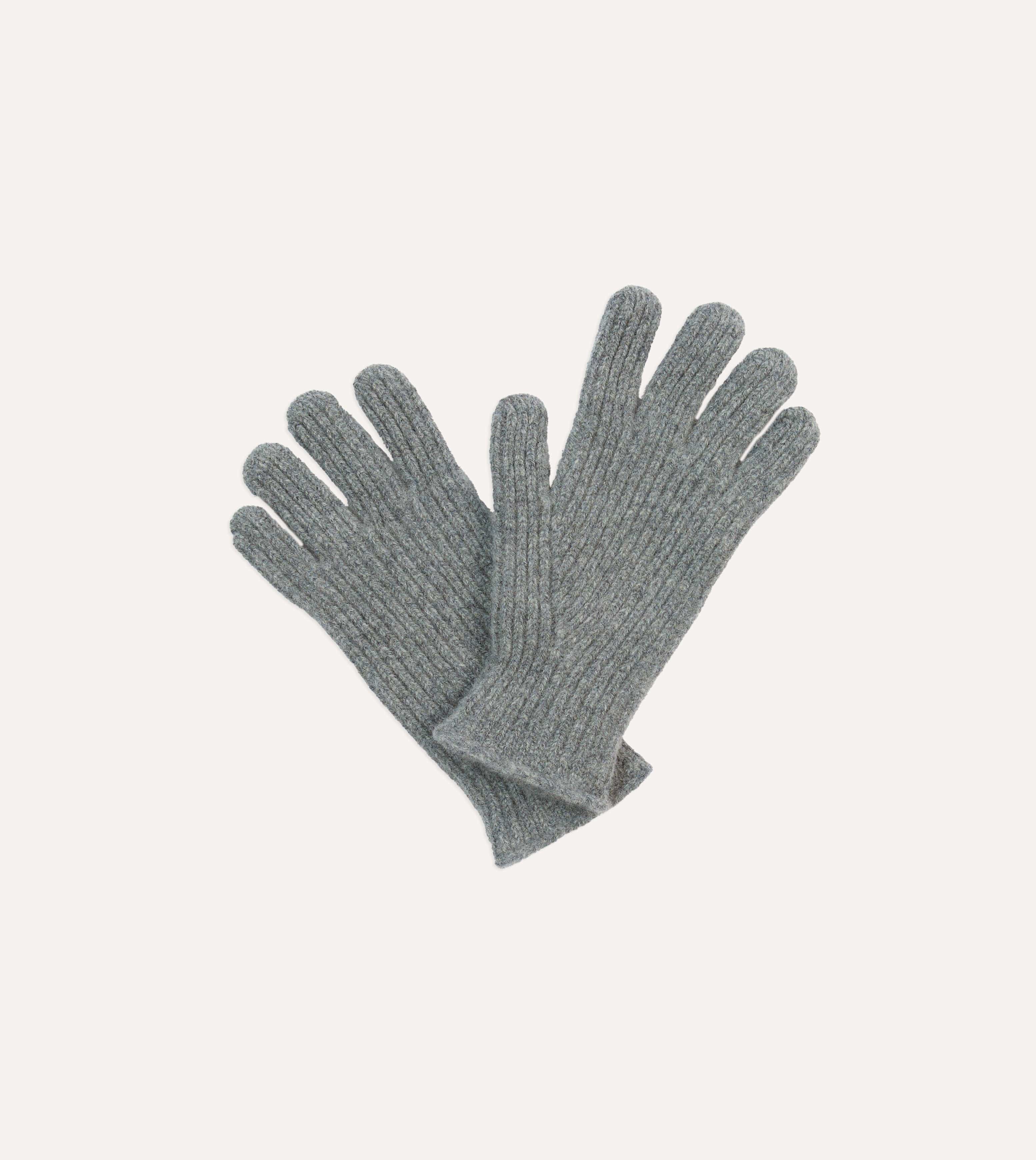 Grey Lambswool Ribbed Knitted Gloves