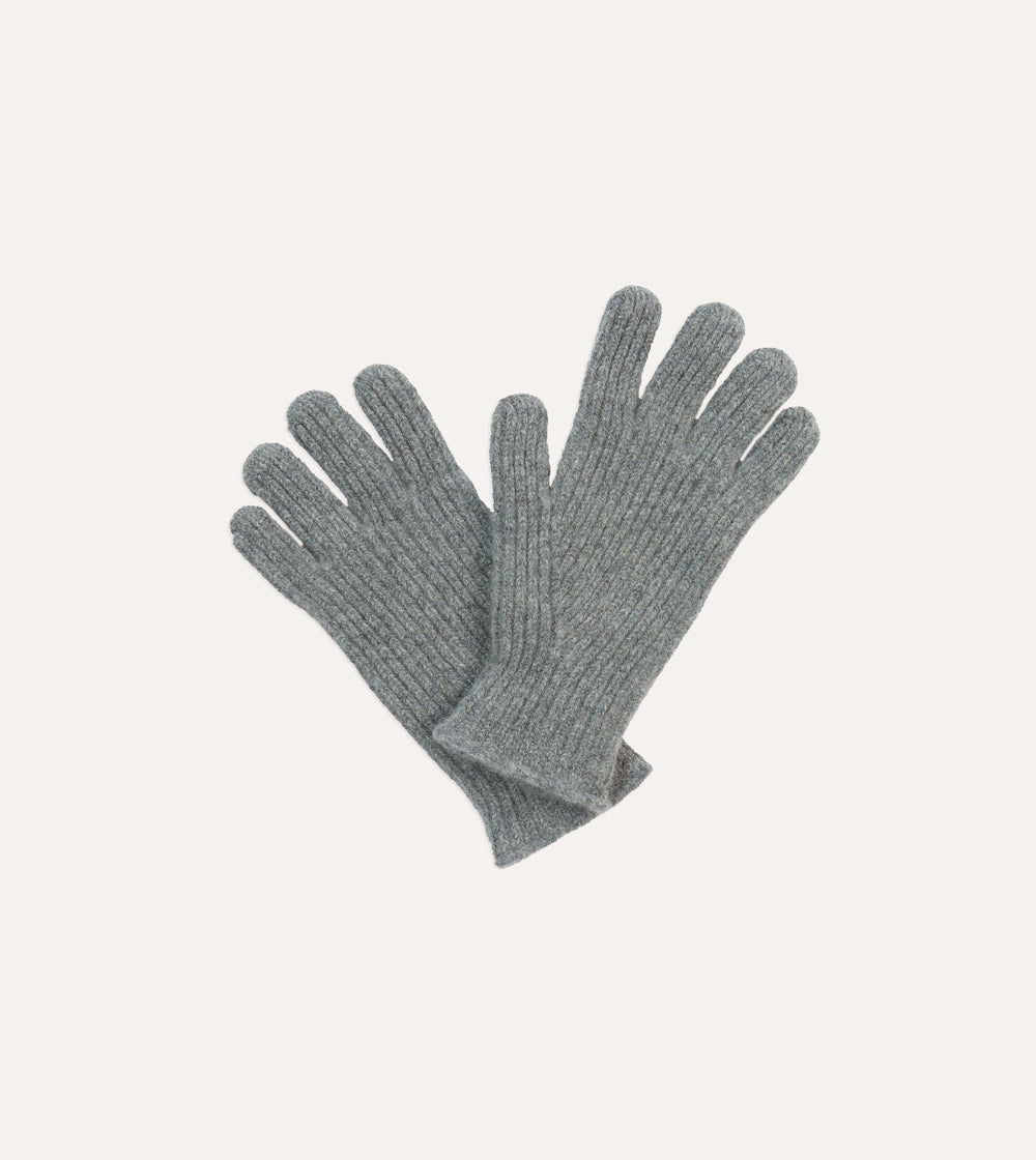 Grey Lambswool Ribbed Knitted Gloves